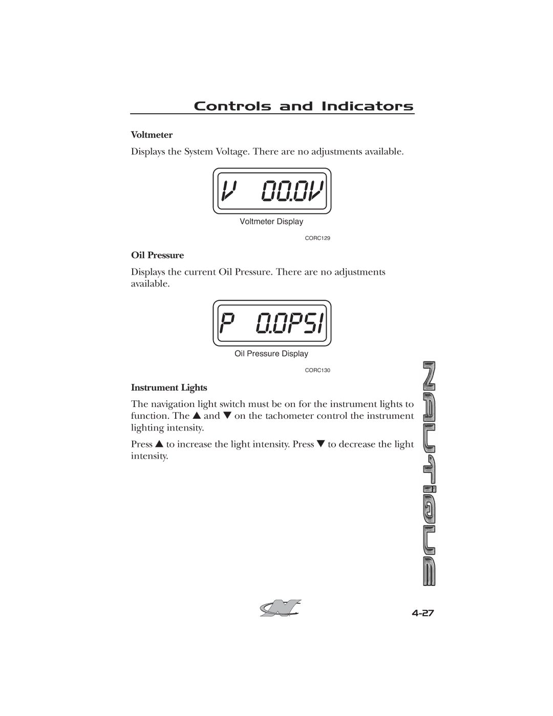 Nautique 2008 70141 manual Voltmeter, Oil Pressure, Instrument Lights 