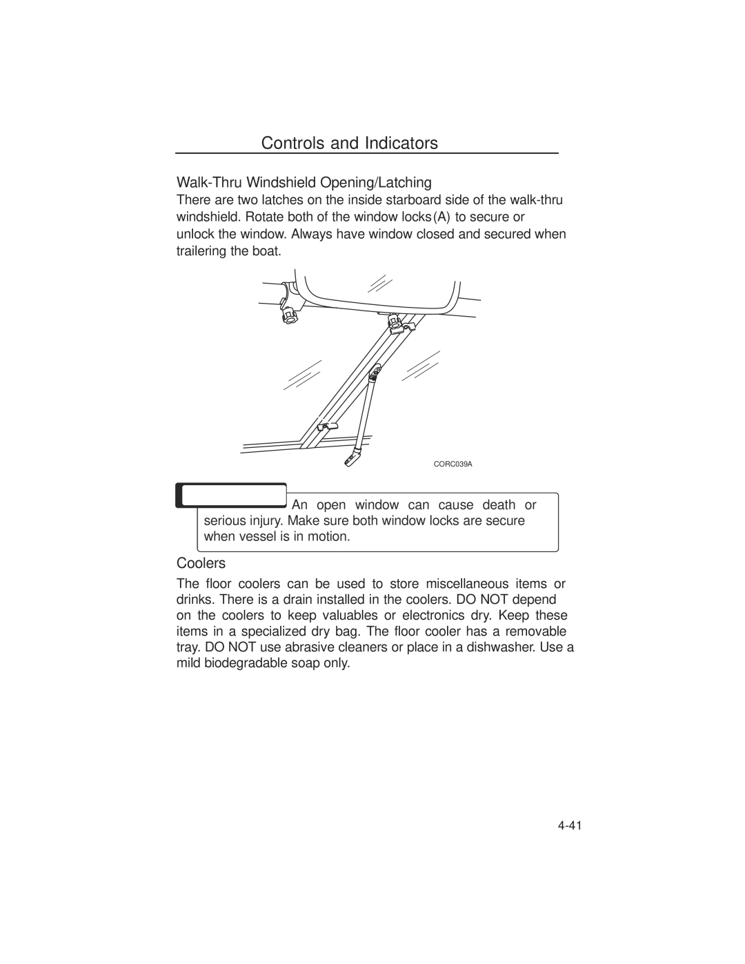 Nautique 90490 manual Walk-Thru Windshield Opening/Latching, Coolers 