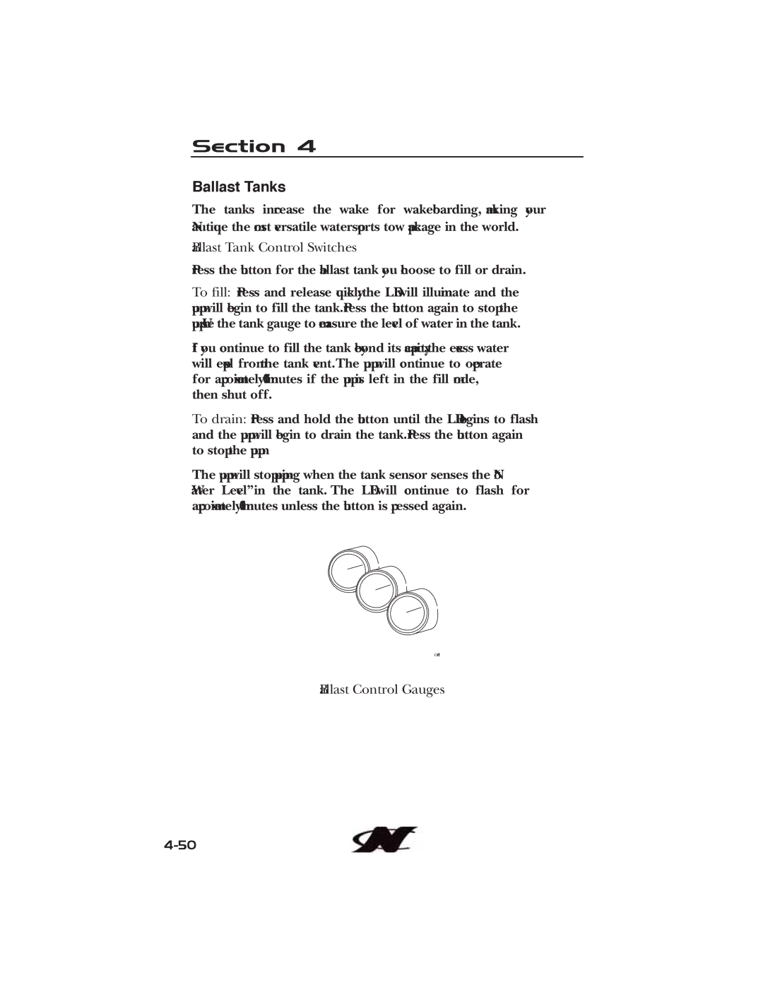 Nautique 90490 manual Ballast Tanks, Ballast Tank Control Switches, Ballast Control Gauges 