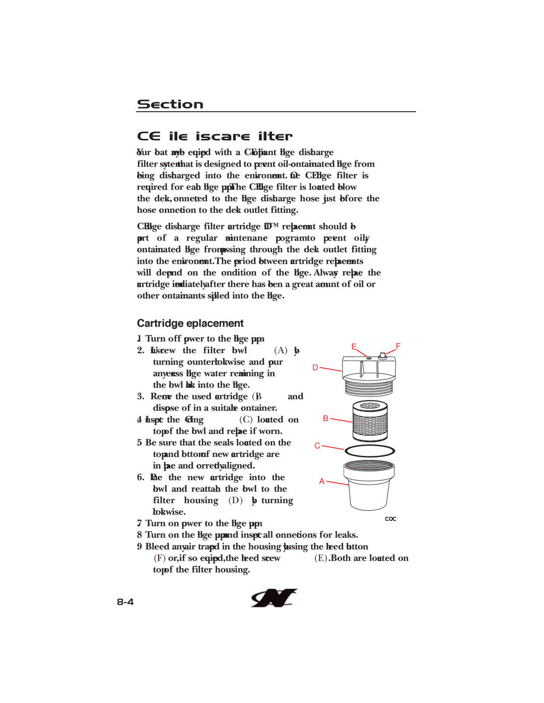 Nautique 90490 manual Section CE Bilge Discharge Filter, Cartridge Replacement 