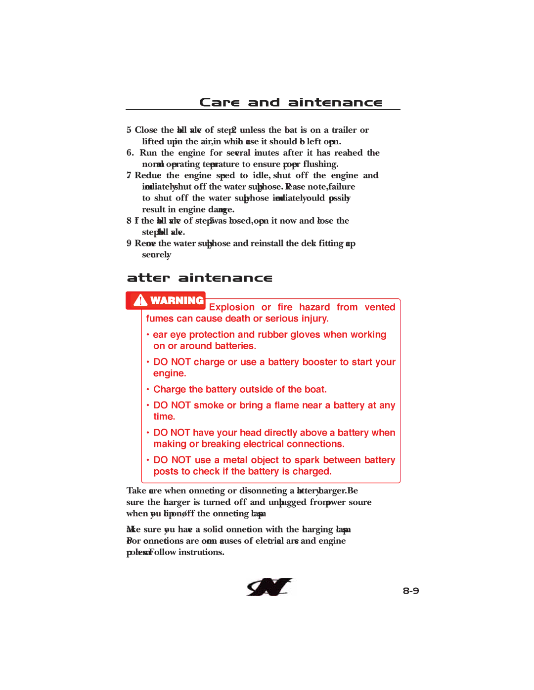 Nautique 90490 manual Care and Maintenance, Battery Maintenance 