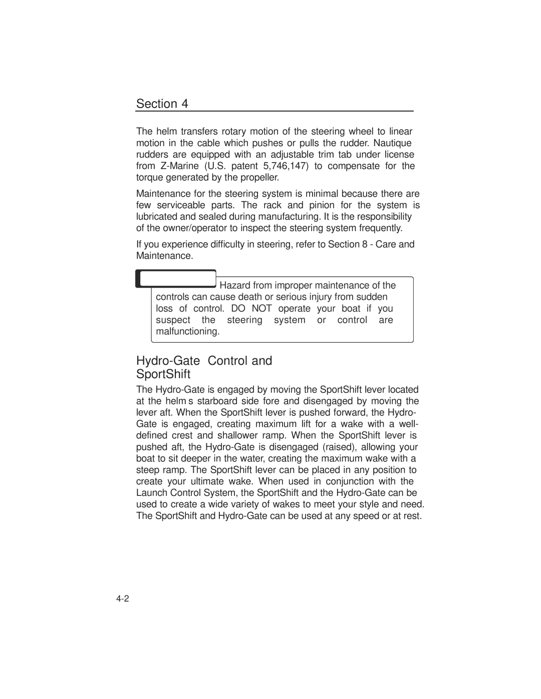 Nautique 90490 manual Section, Hydro-Gate Control and SportShift 