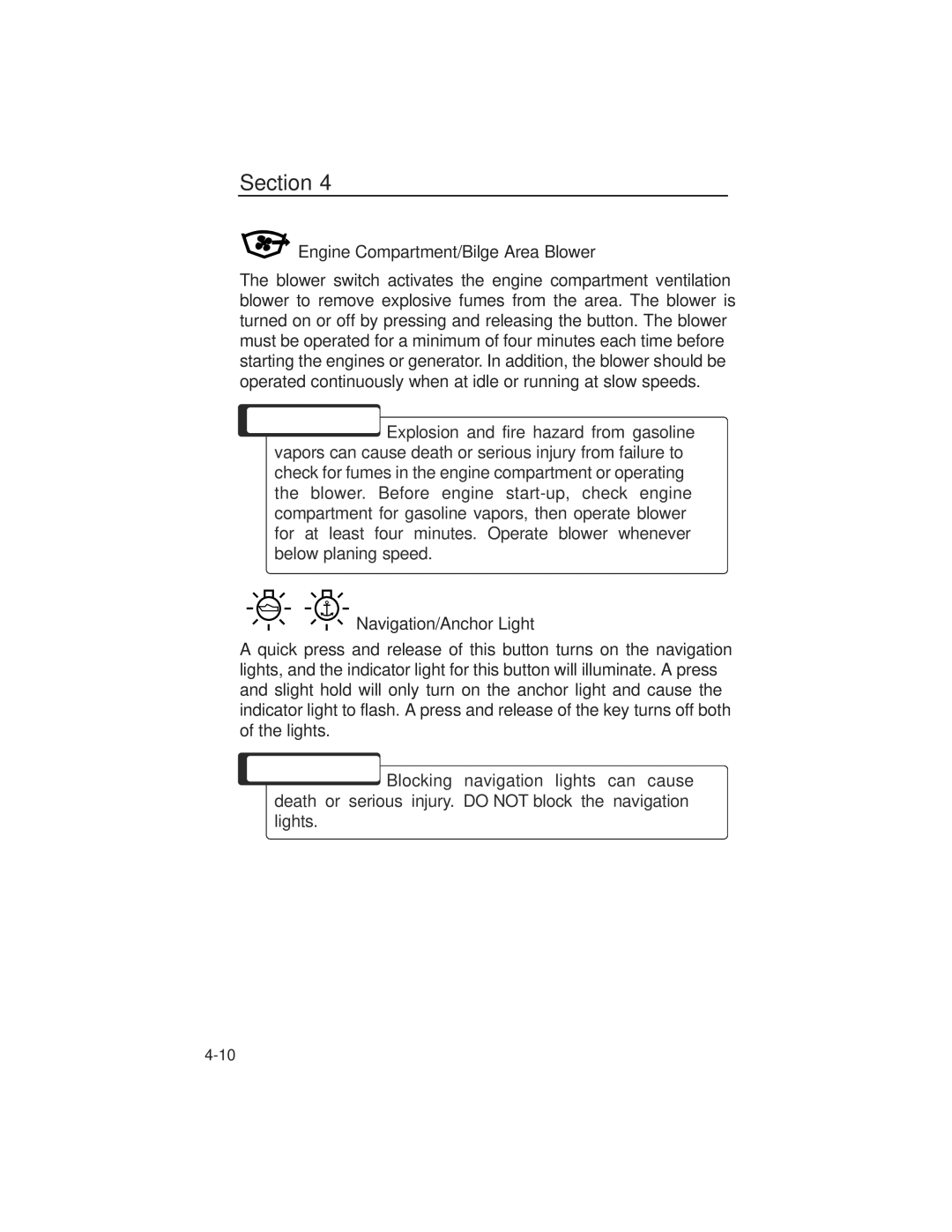 Nautique 90490 manual Engine Compartment/Bilge Area Blower, Navigation/Anchor Light 