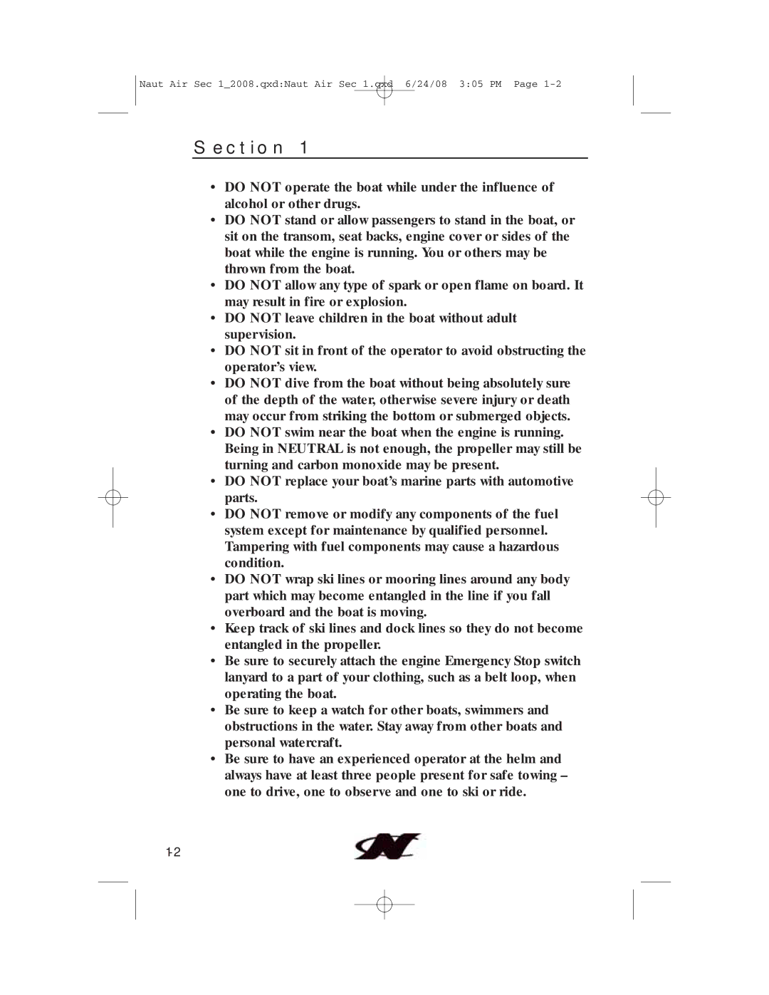 Nautique aire crossover, 80128 manual Section 