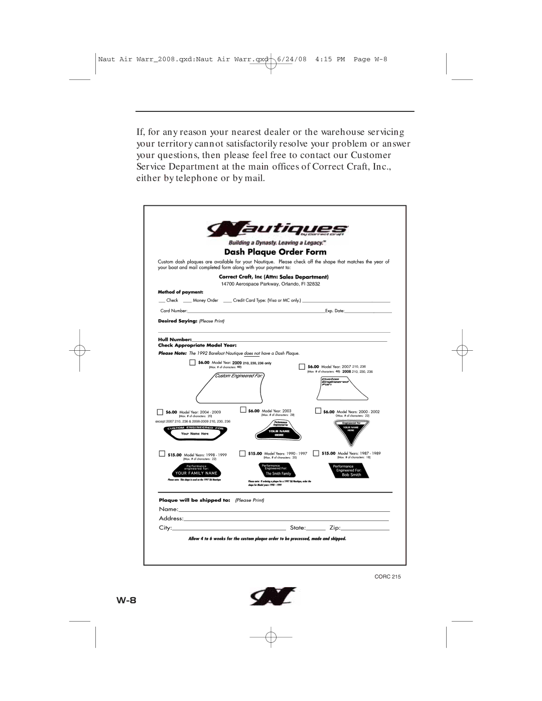 Nautique aire crossover, 80128 manual Corc 