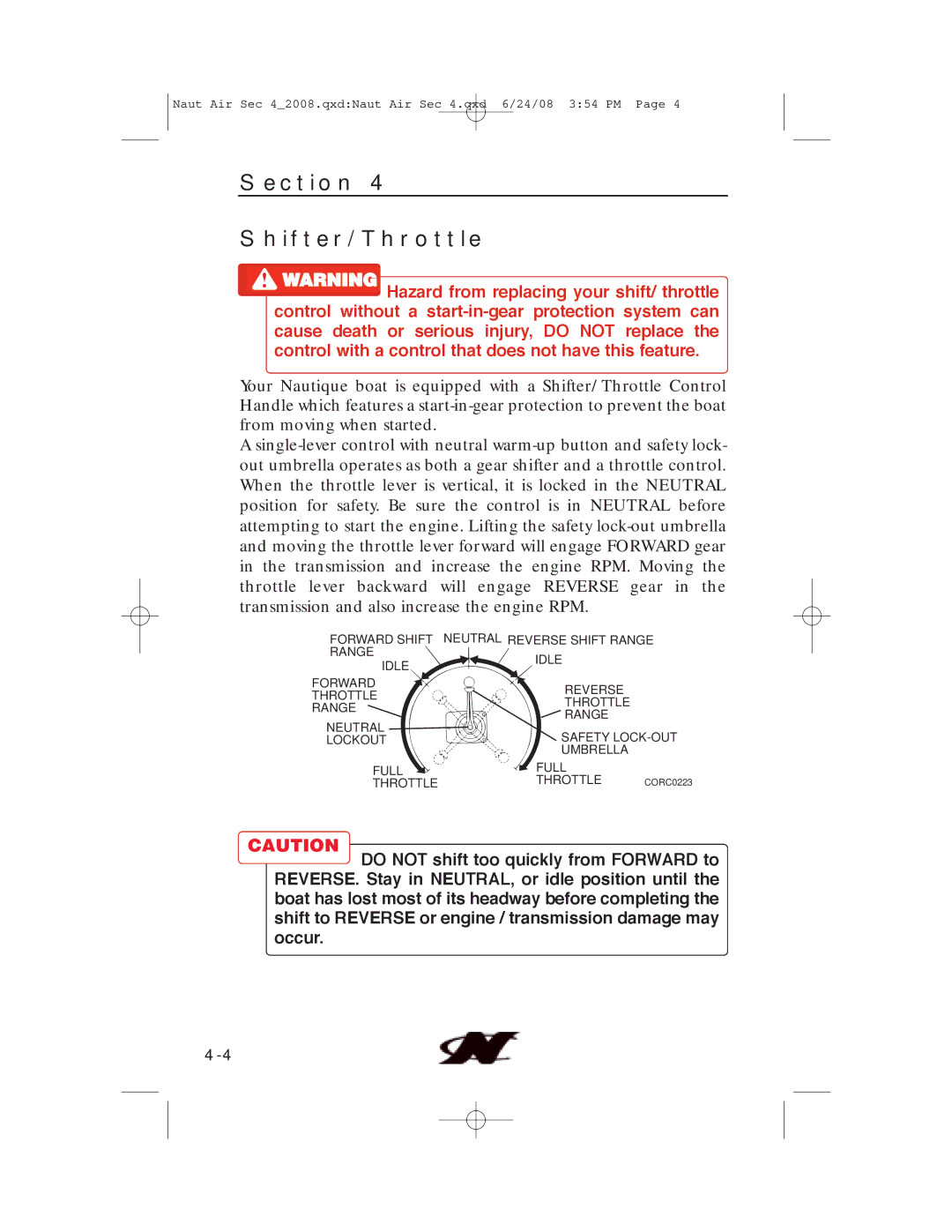 Nautique aire crossover, 80128 manual Section Shifter/Throttle 