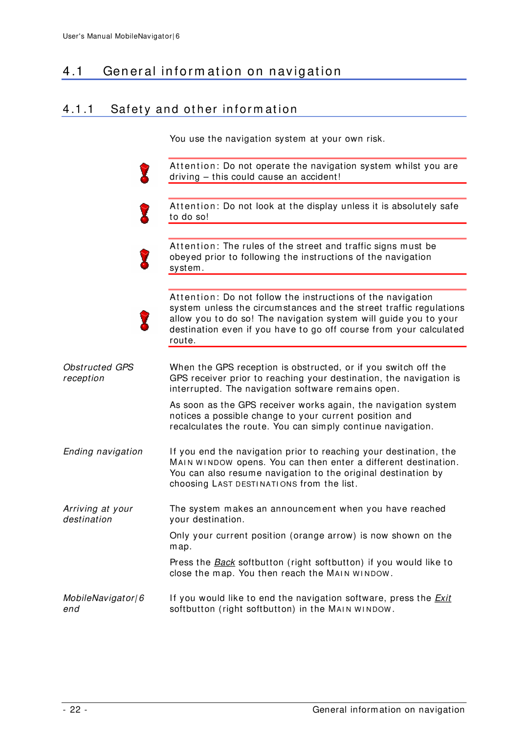 Navigon MN 6 user manual General information on navigation, Safety and other information 