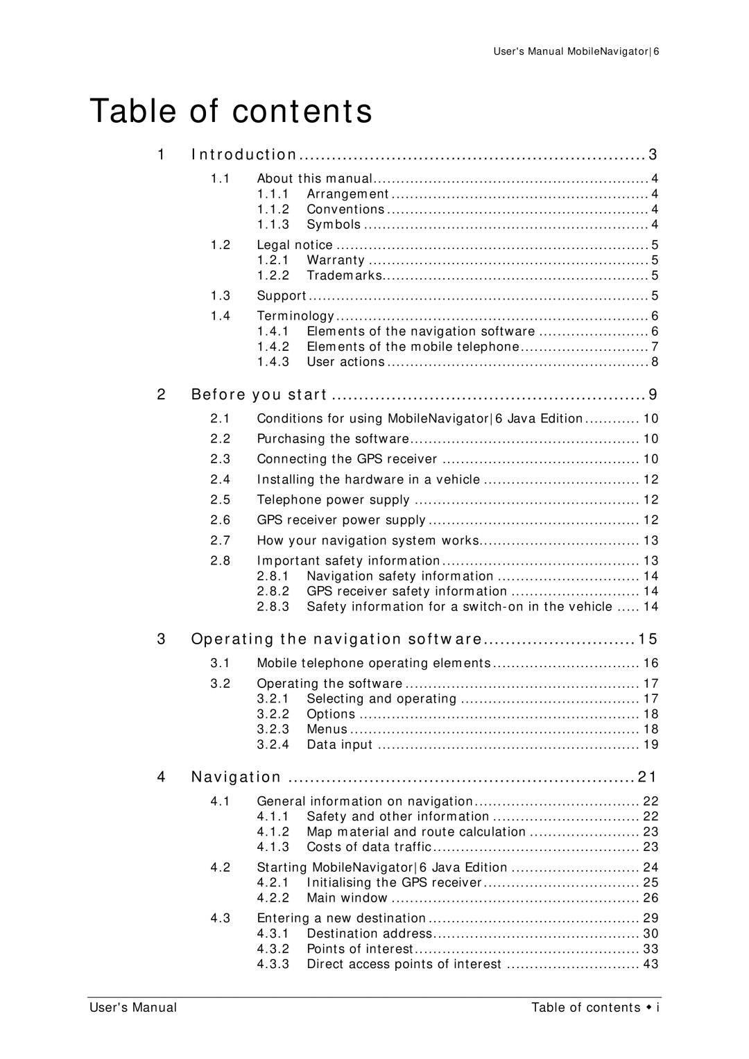 Navigon MN 6 user manual Table of contents 