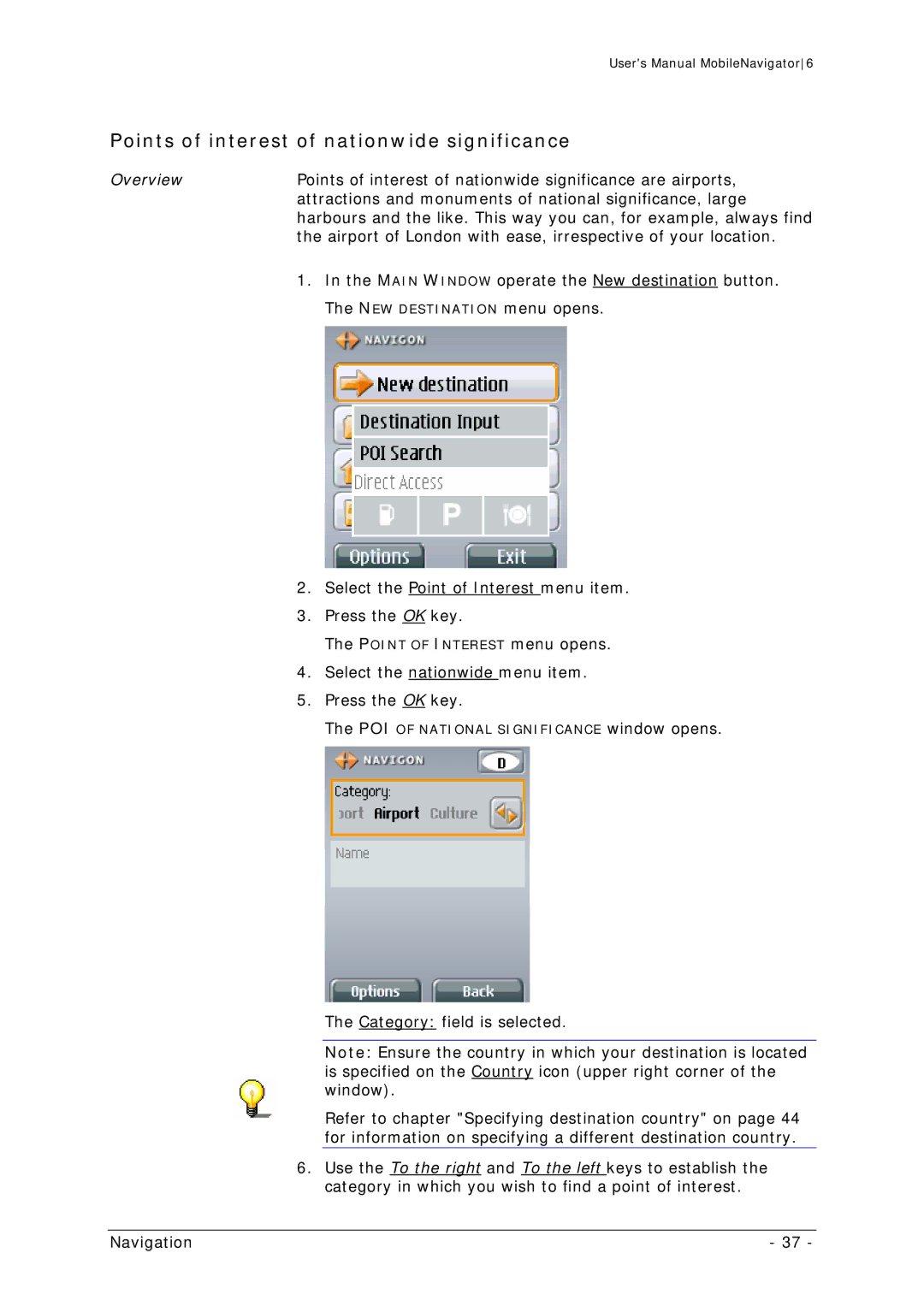 Navigon MN 6 user manual Points of interest of nationwide significance 