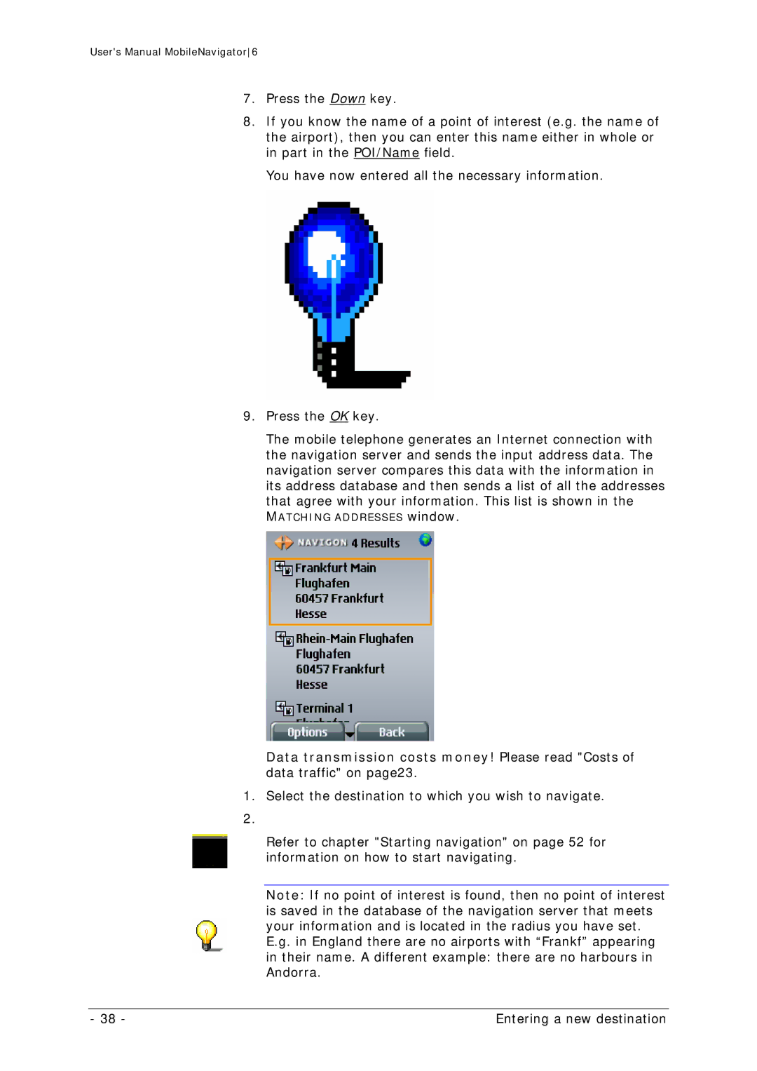 Navigon MN 6 user manual Matching Addresses window 