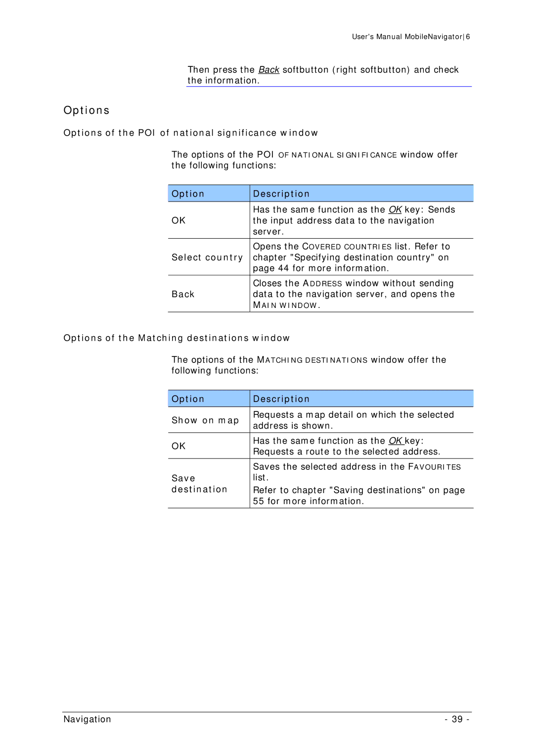 Navigon MN 6 user manual Options of the POI of national significance window 