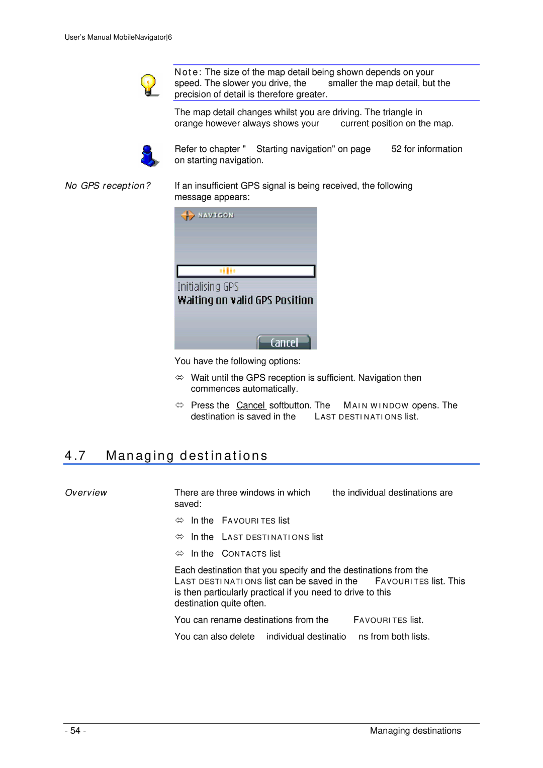 Navigon MN 6 user manual Managing destinations 