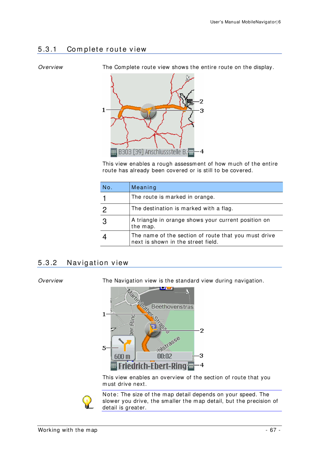 Navigon MN 6 user manual Complete route view, Navigation view 