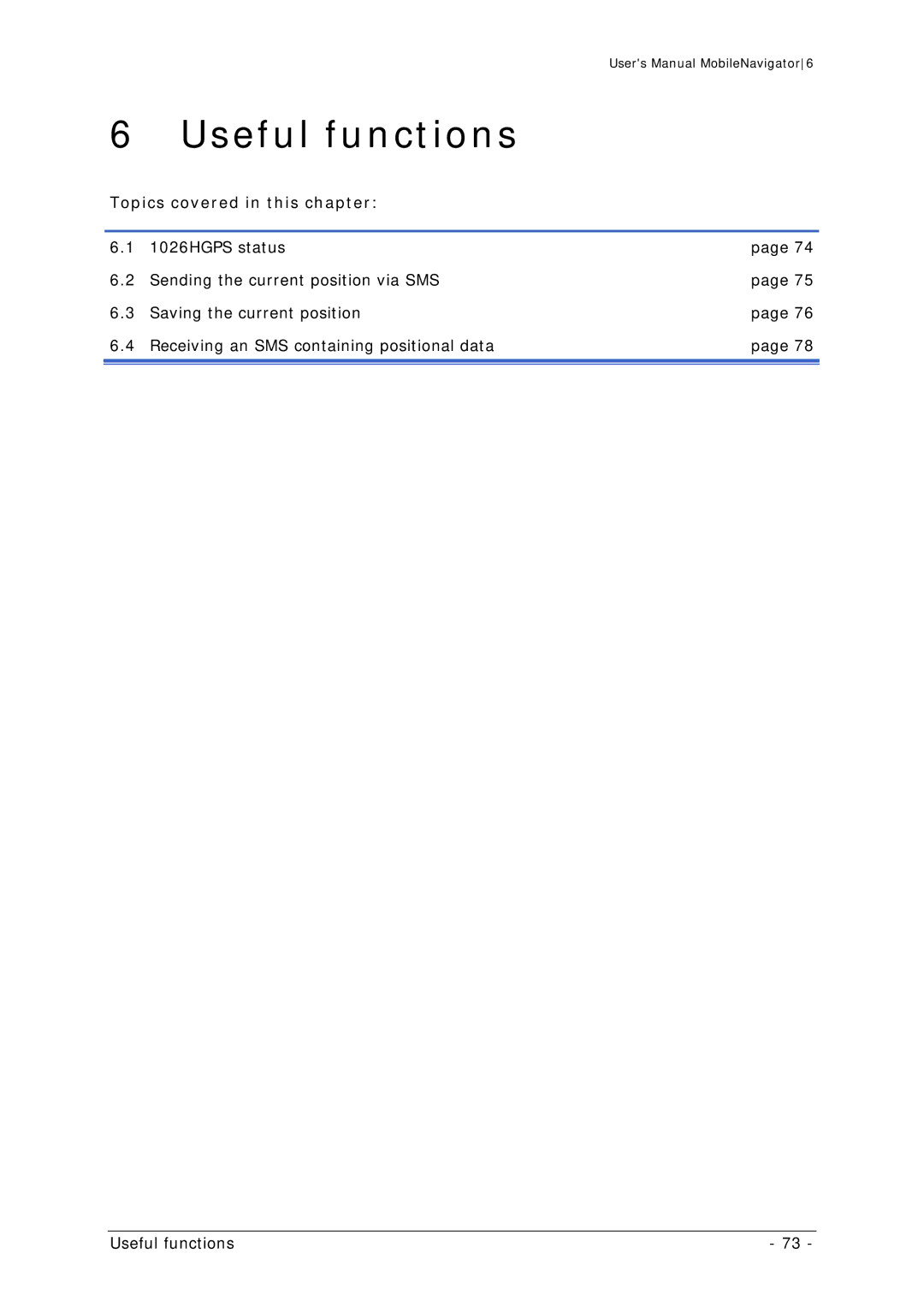 Navigon MN 6 user manual Useful functions, Topics covered in this chapter 