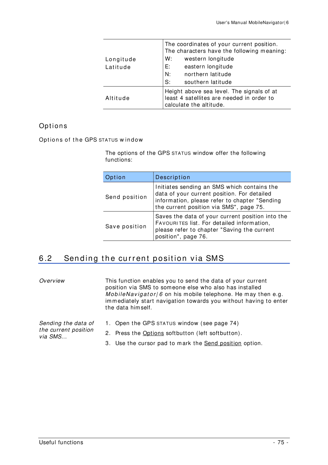 Navigon MN 6 user manual Sending the current position via SMS 