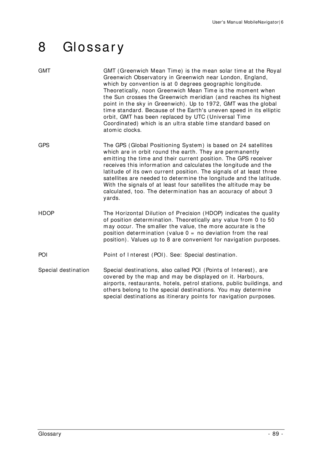 Navigon MN 6 user manual Glossary 