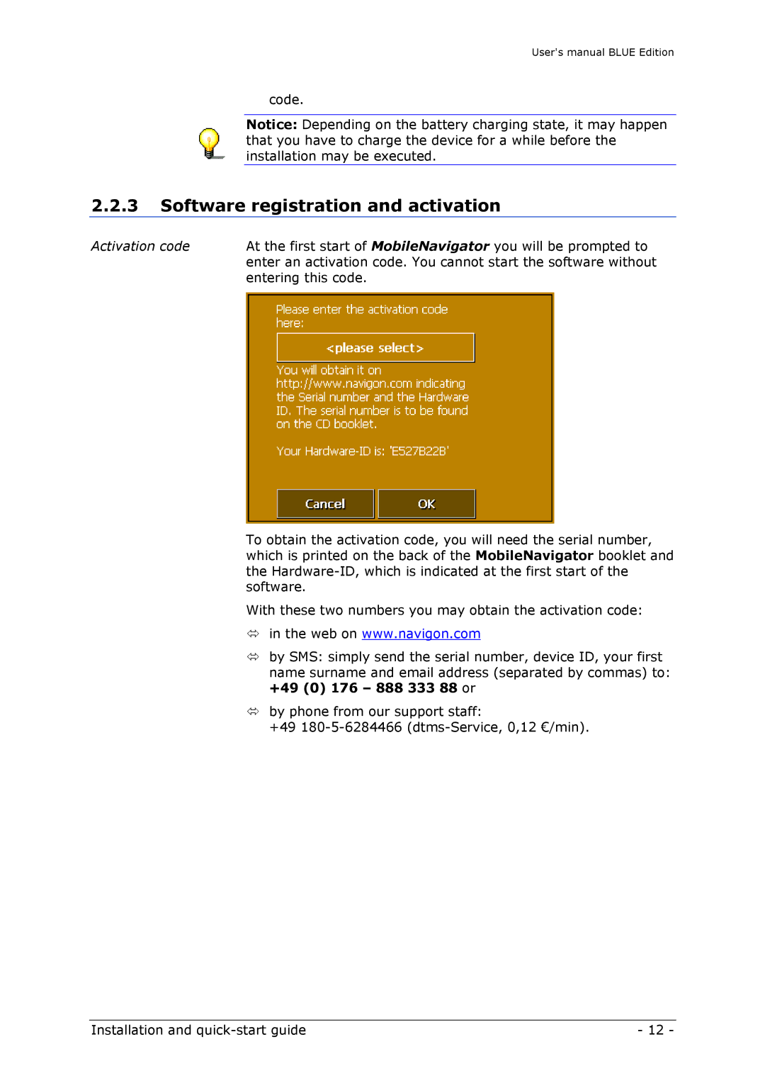 Navigon MN4 user manual Software registration and activation, Entering this code 