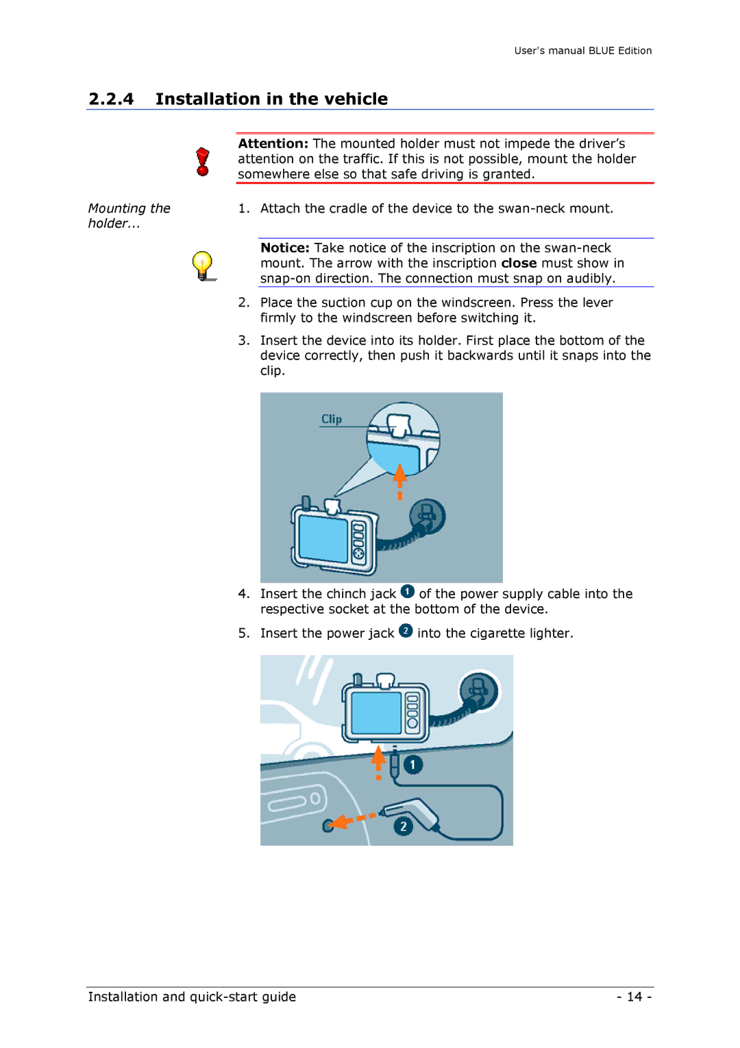 Navigon MN4 user manual Installation in the vehicle 