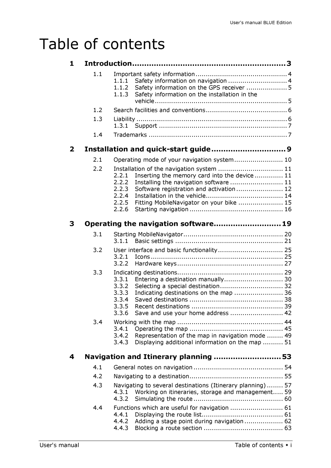 Navigon MN4 user manual Table of contents 