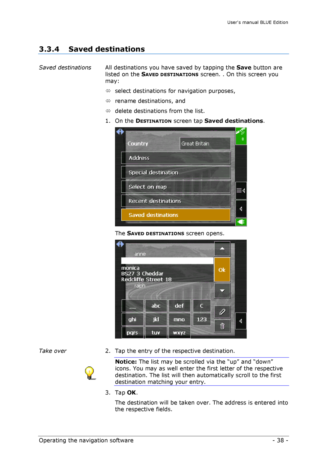 Navigon MN4 user manual Saved destinations 