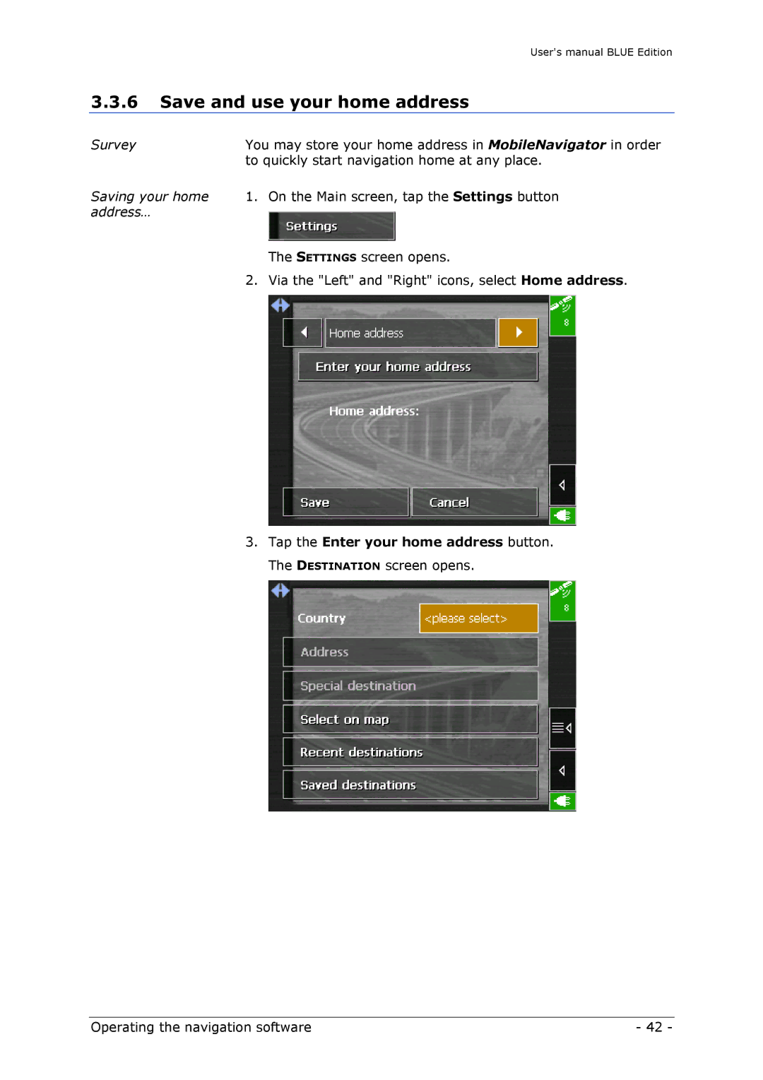 Navigon MN4 user manual Save and use your home address 