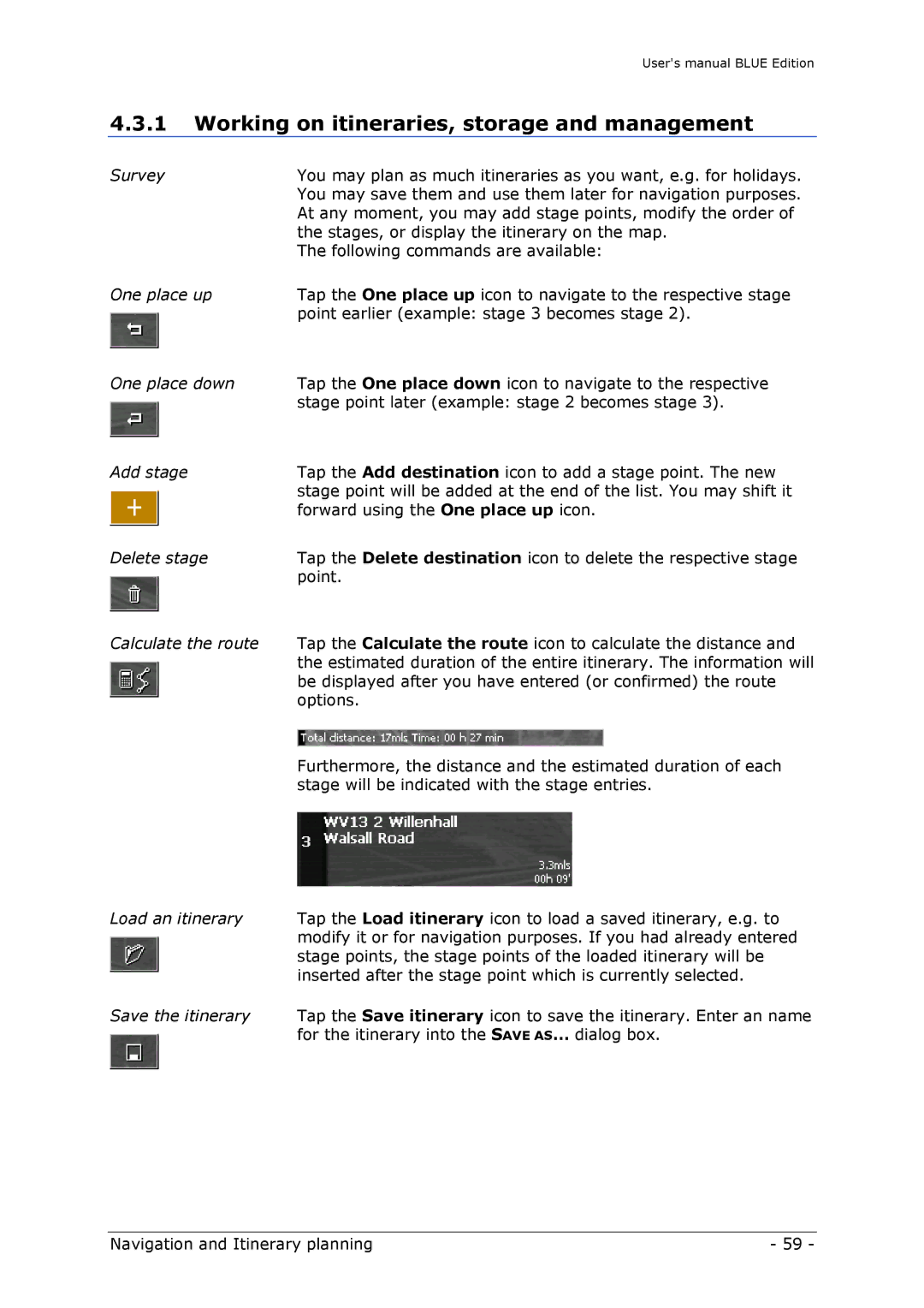 Navigon MN4 user manual Working on itineraries, storage and management 