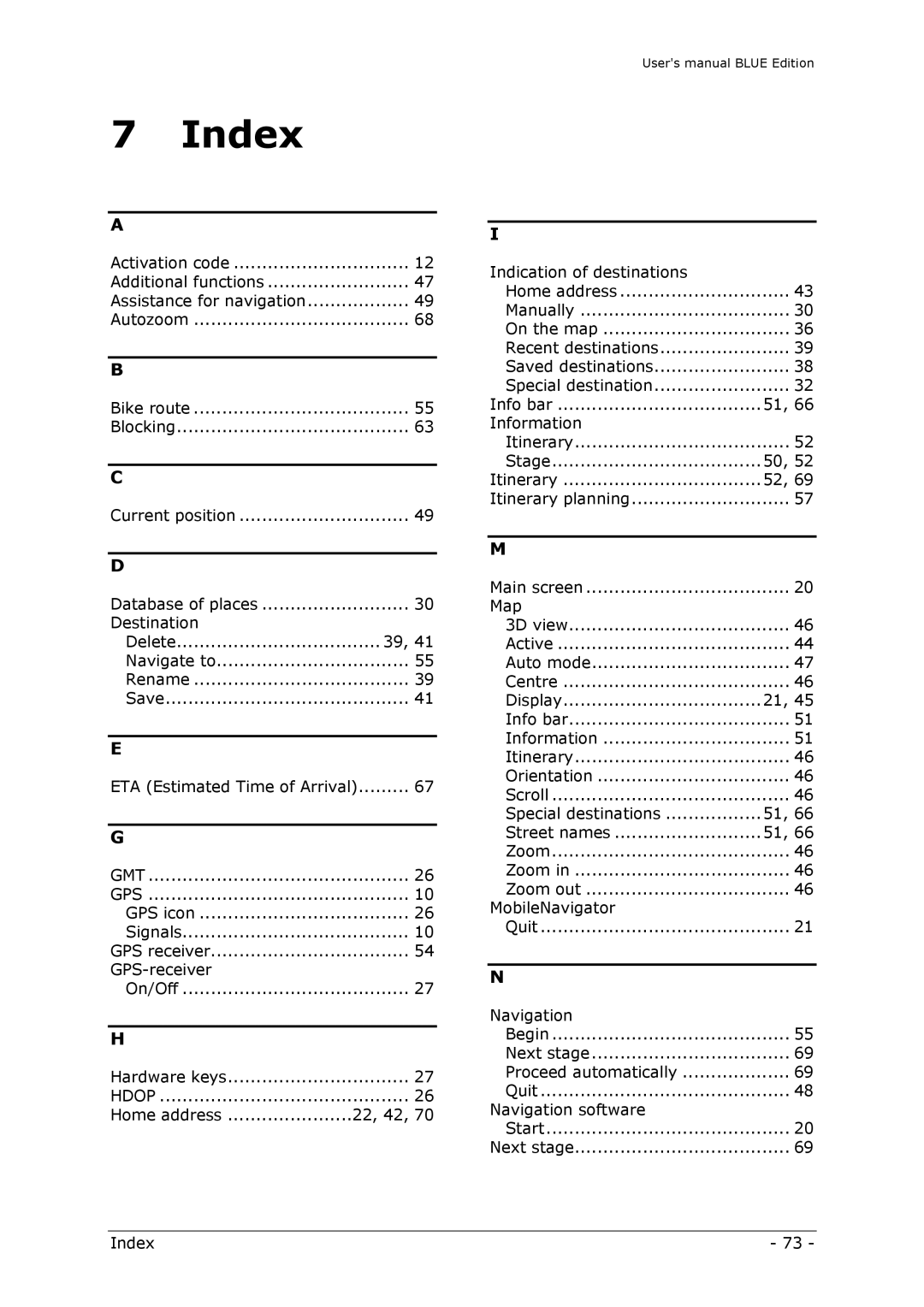 Navigon MN4 user manual Index 