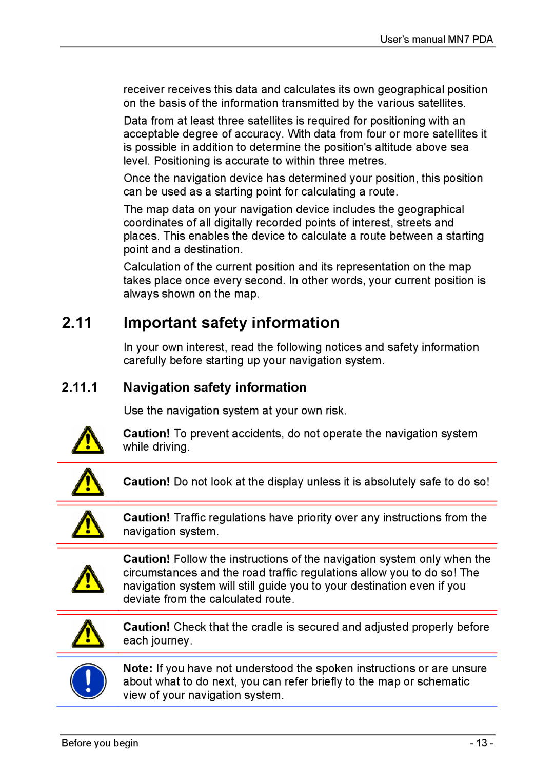 Navigon MN7 user manual Important safety information, Navigation safety information 