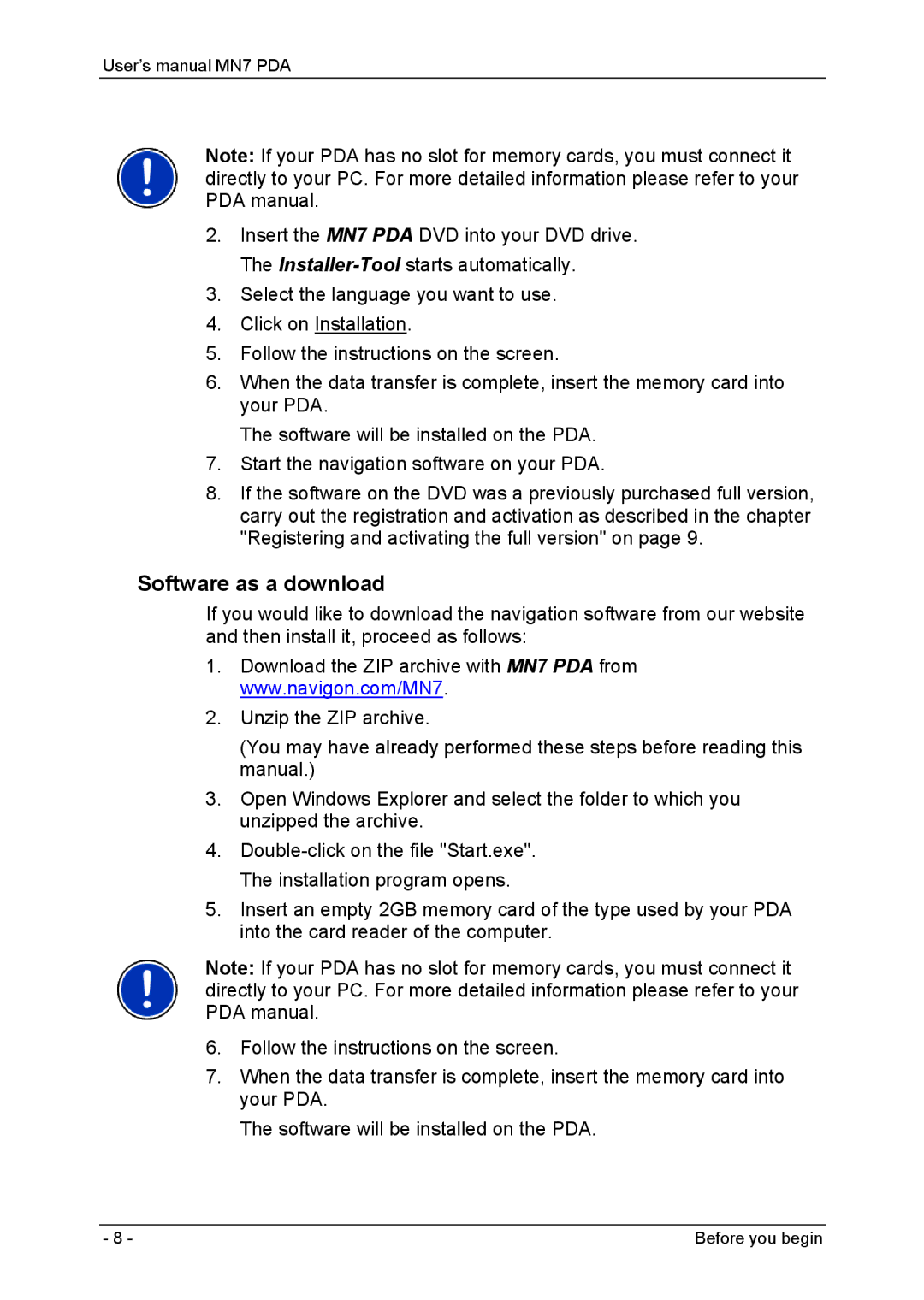 Navigon MN7 user manual Software as a download 