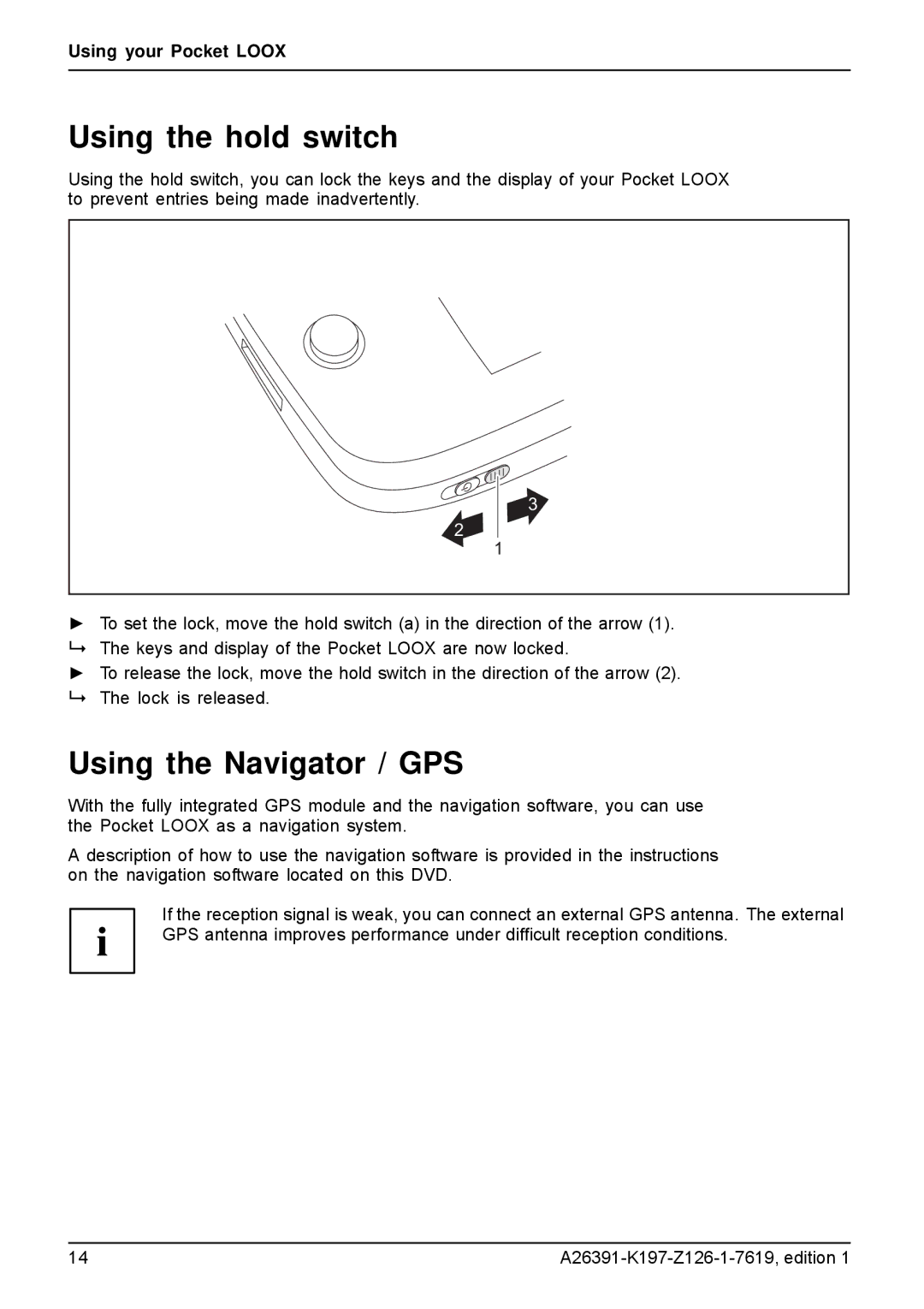 Navigon N100 user manual Using the hold switch, Using the Navigator / GPS 