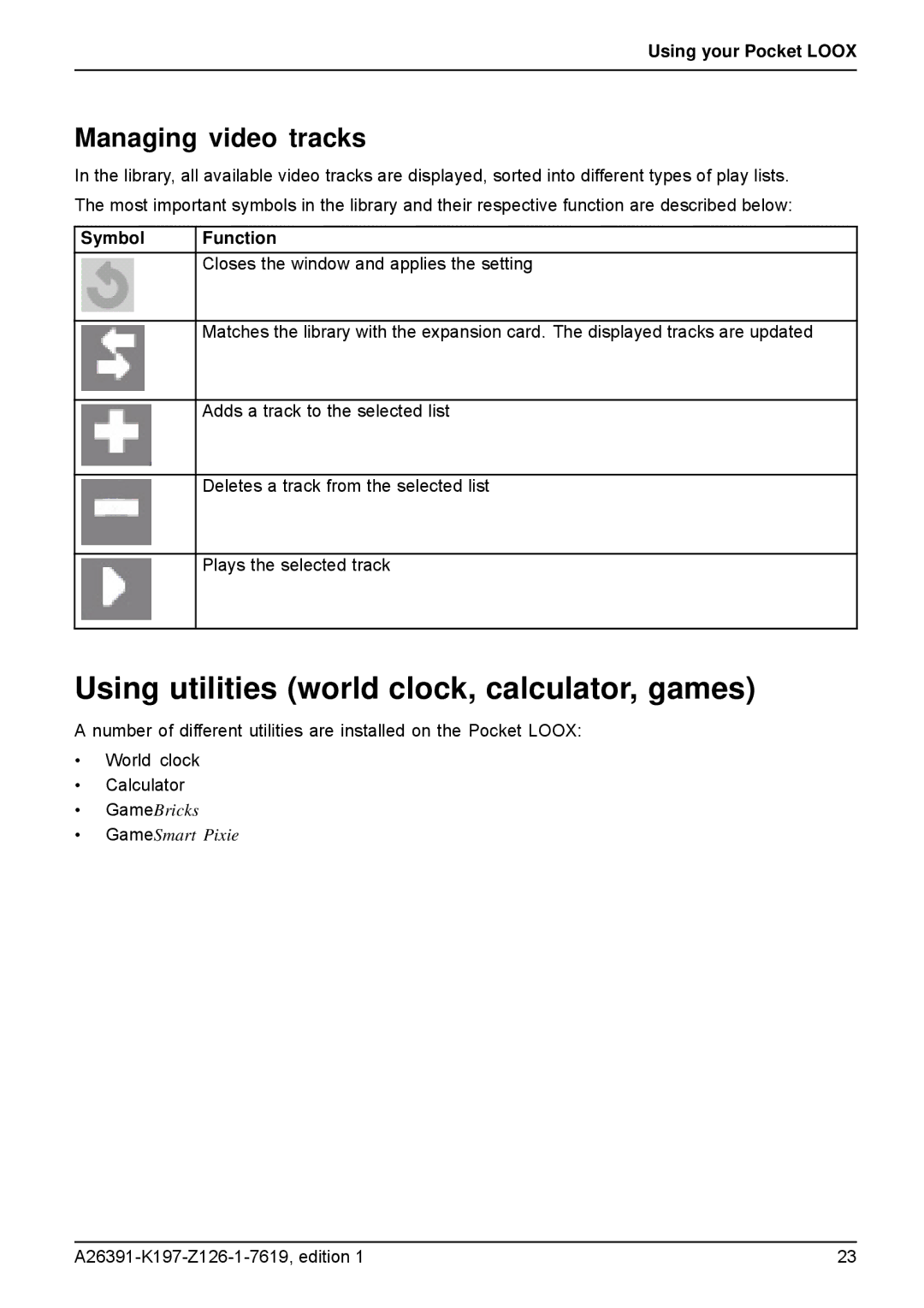 Navigon N100 user manual Using utilities world clock, calculator, games, Managing video tracks 