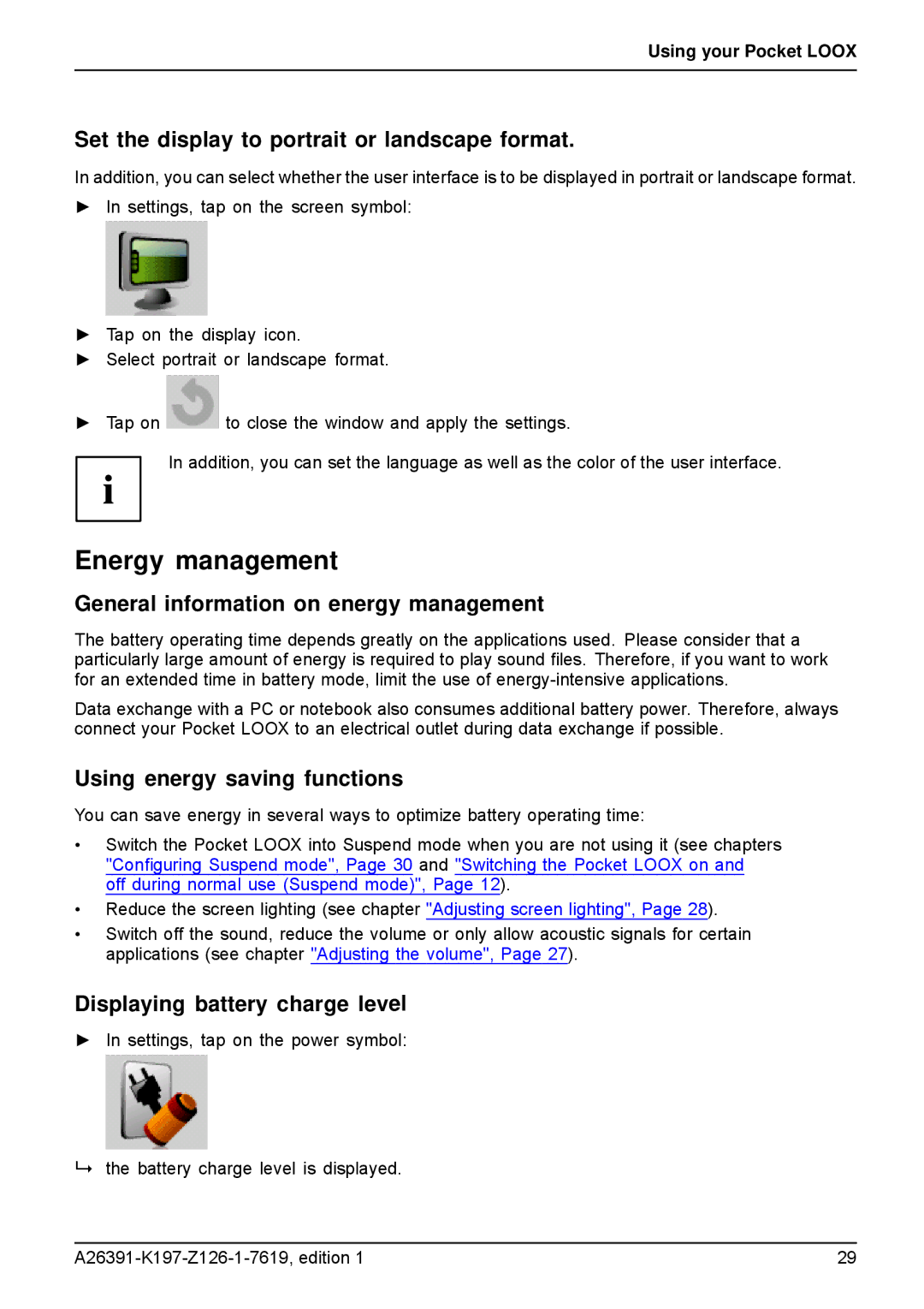 Navigon N100 user manual Energy management, Set the display to portrait or landscape format 