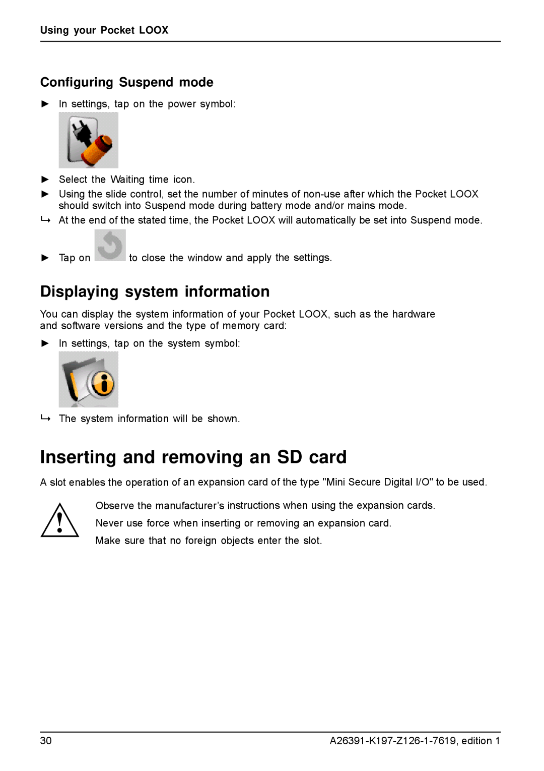 Navigon N100 user manual Inserting and removing an SD card, Displaying system information 