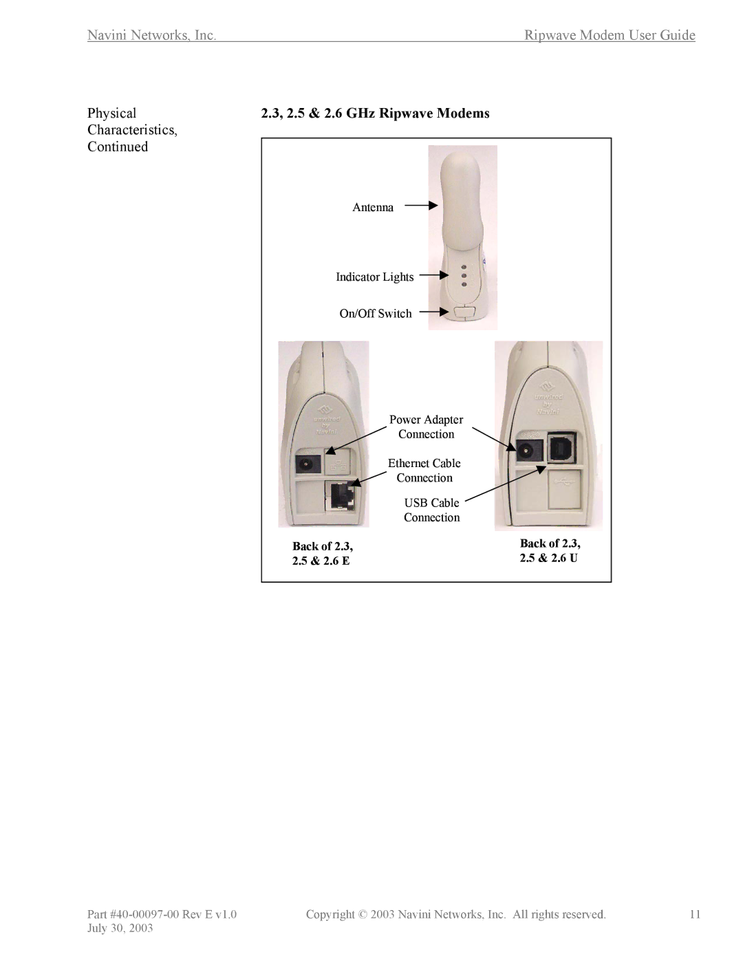 Navini Networks 40-00097-00 manual 2.5 & 2.6 GHz Ripwave Modems 