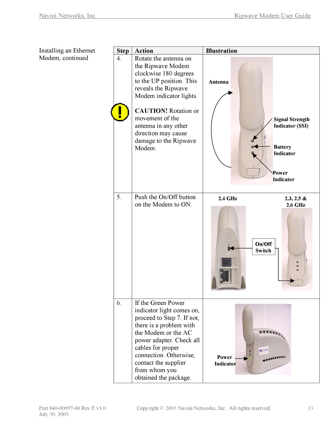 Navini Networks 40-00097-00 manual Installing an Ethernet Modem 