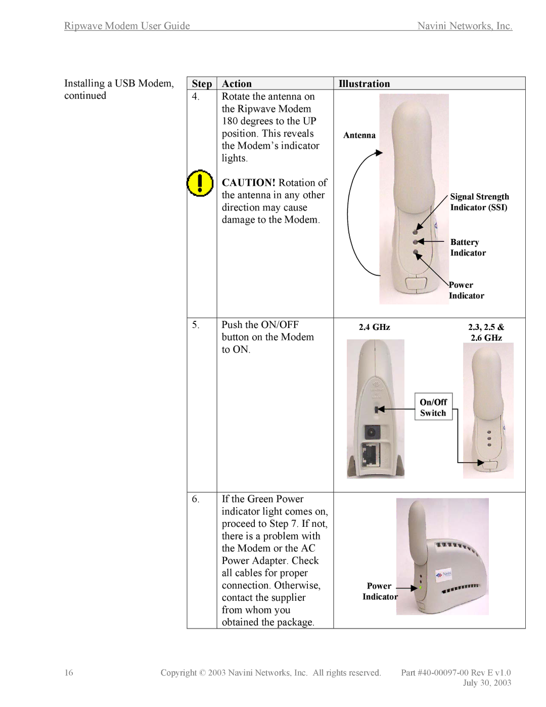 Navini Networks 40-00097-00 manual Installing a USB Modem 