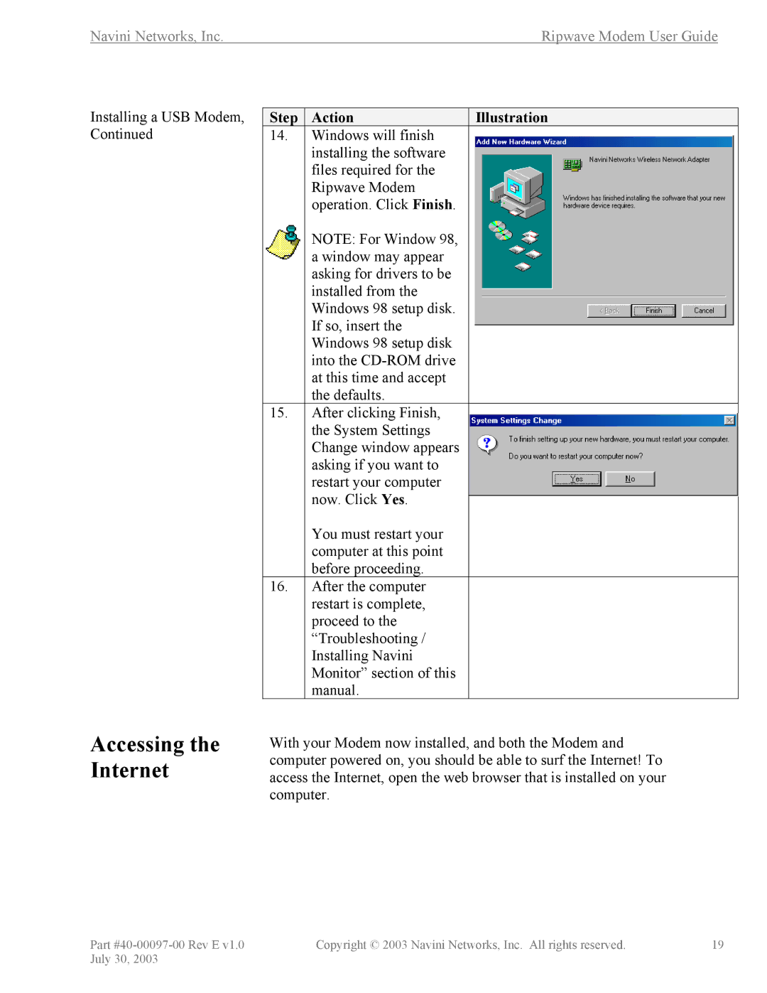 Navini Networks 40-00097-00 manual Accessing the Internet 