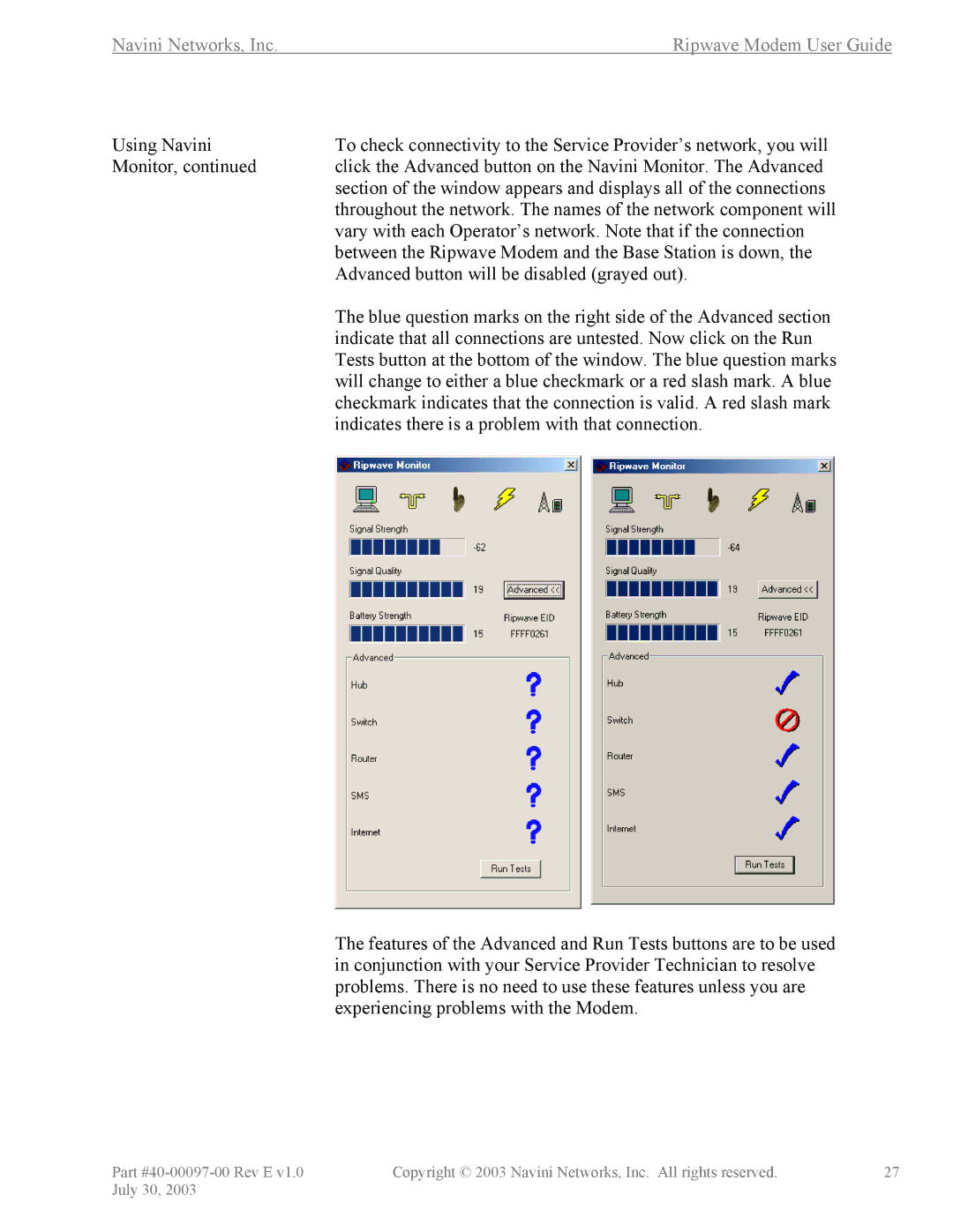 Navini Networks 40-00097-00 manual Navini Networks, Inc Ripwave Modem User Guide 