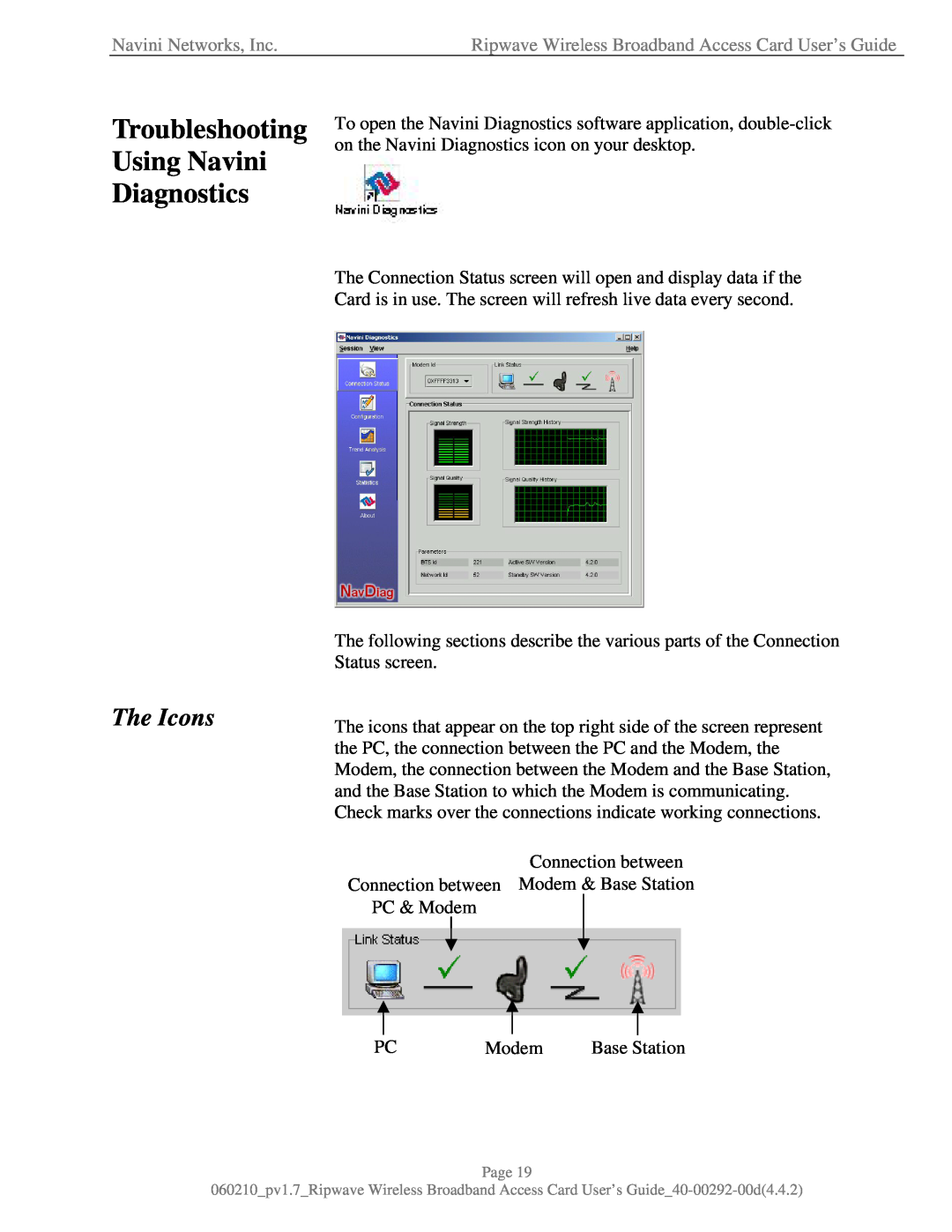 Navini Networks 40-00292-00 manual Troubleshooting Using Navini Diagnostics, The Icons, Navini Networks, Inc 