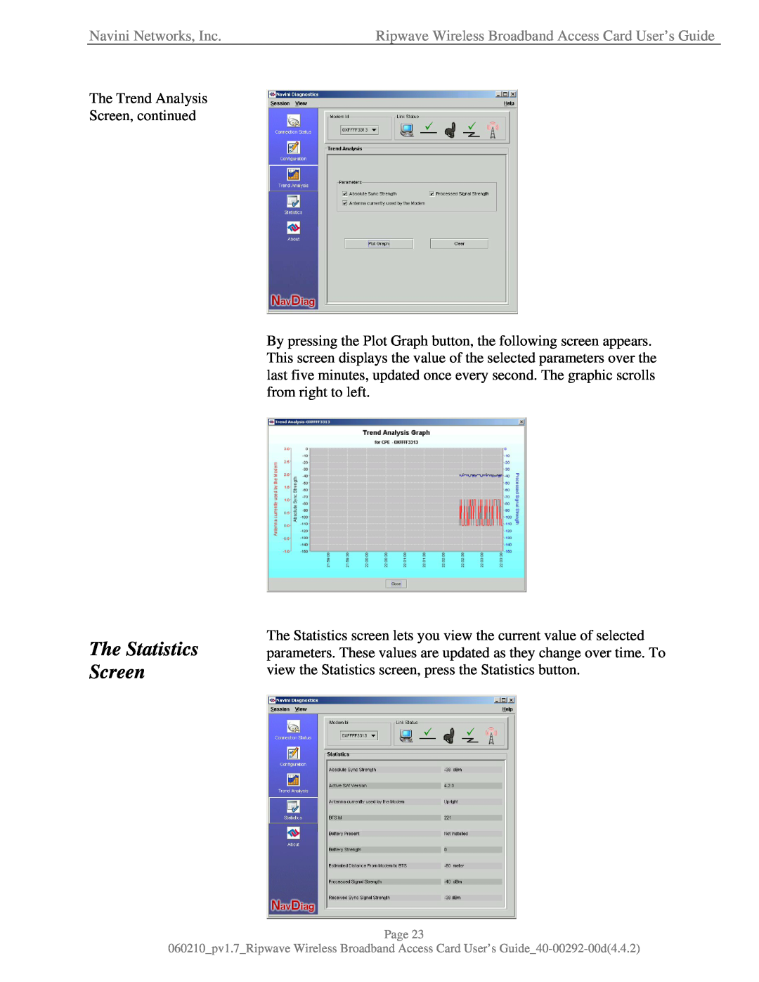 Navini Networks 40-00292-00 manual The Statistics Screen, Navini Networks, Inc 