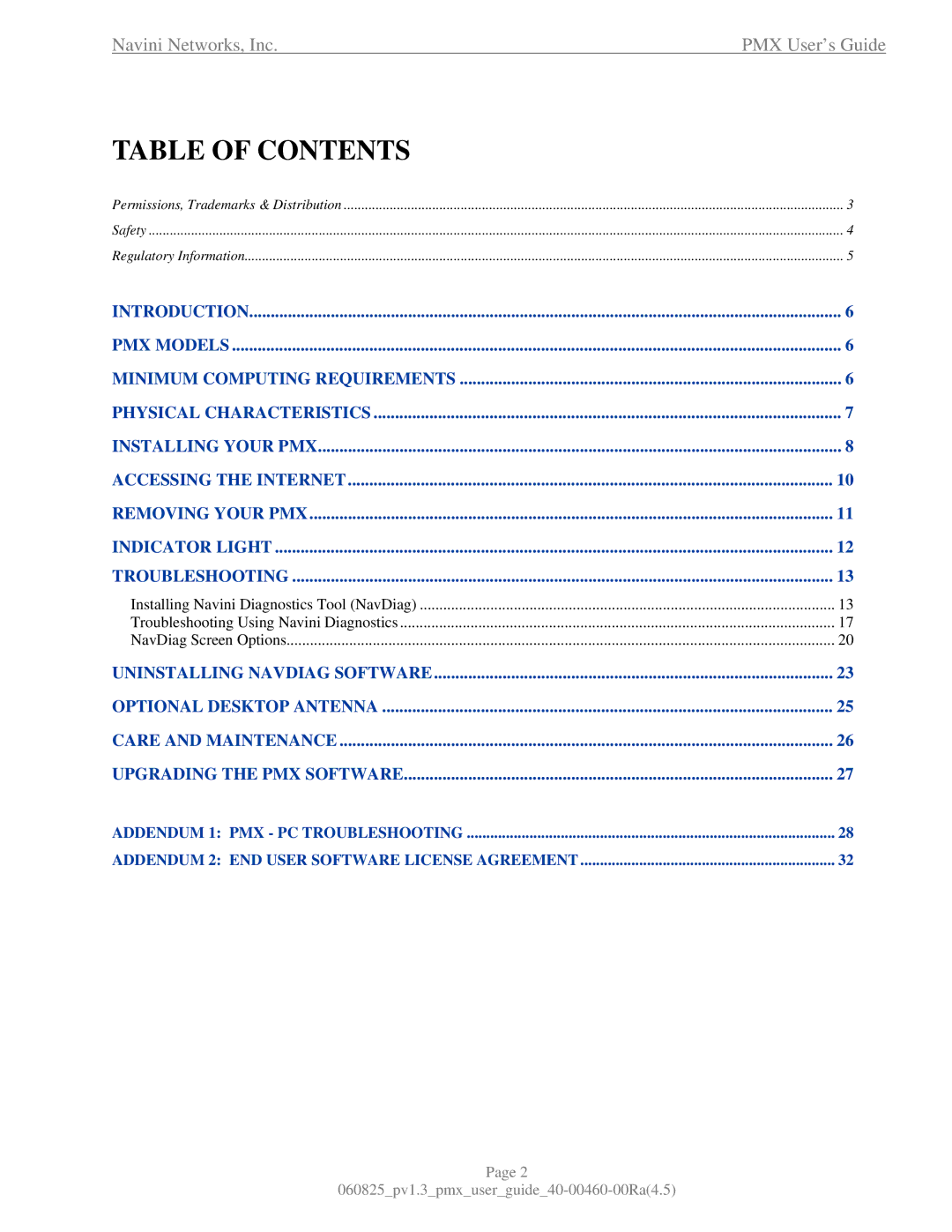 Navini Networks 40-00460-00R manual Table of Contents 