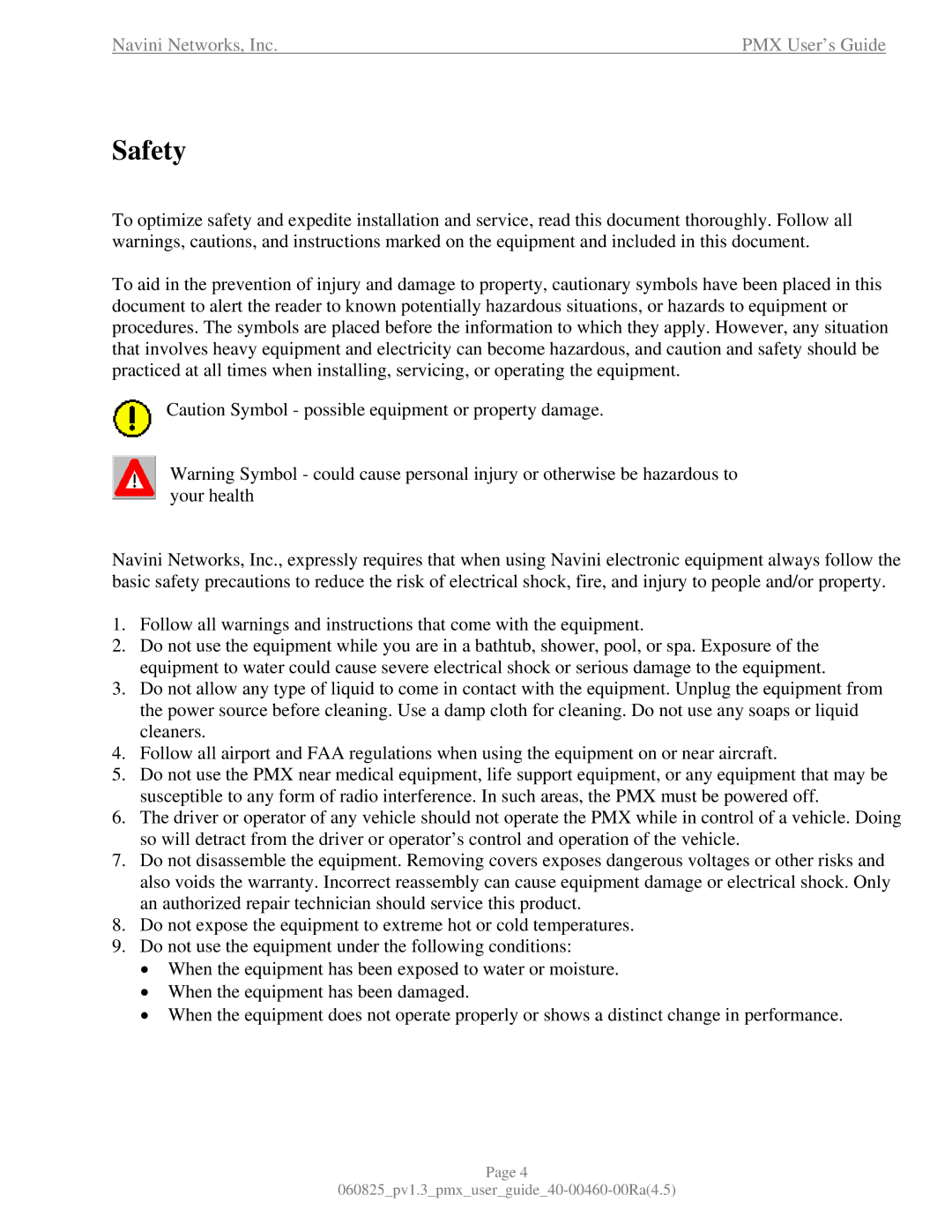 Navini Networks 40-00460-00R manual Safety 