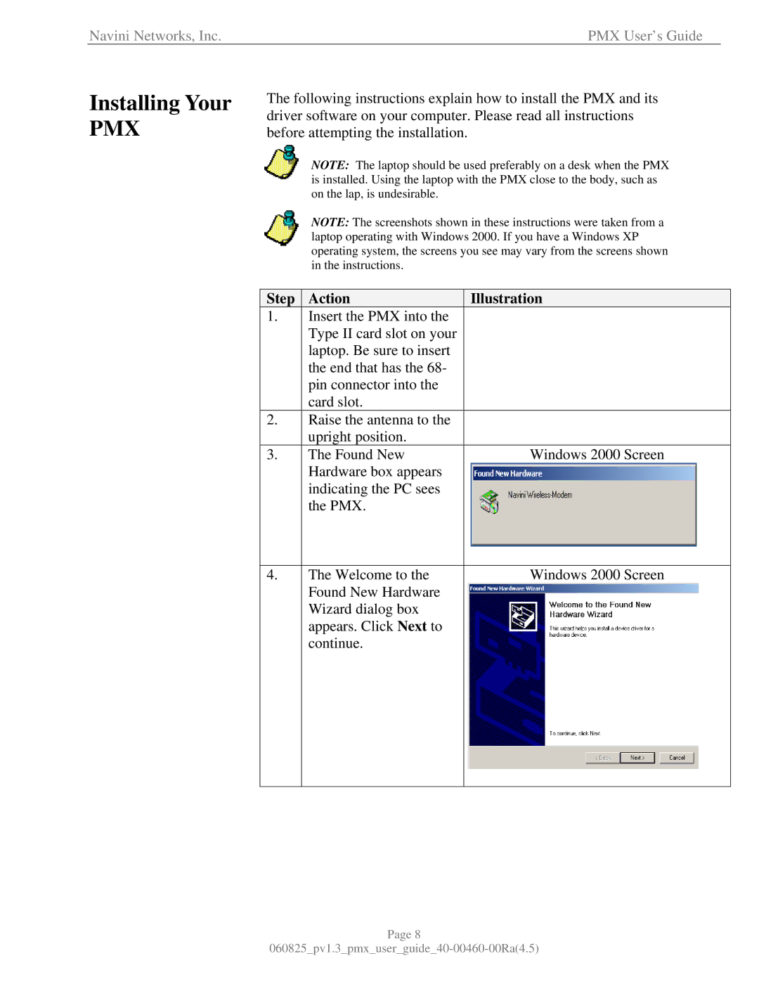 Navini Networks 40-00460-00R manual Installing Your, Step Action Illustration 