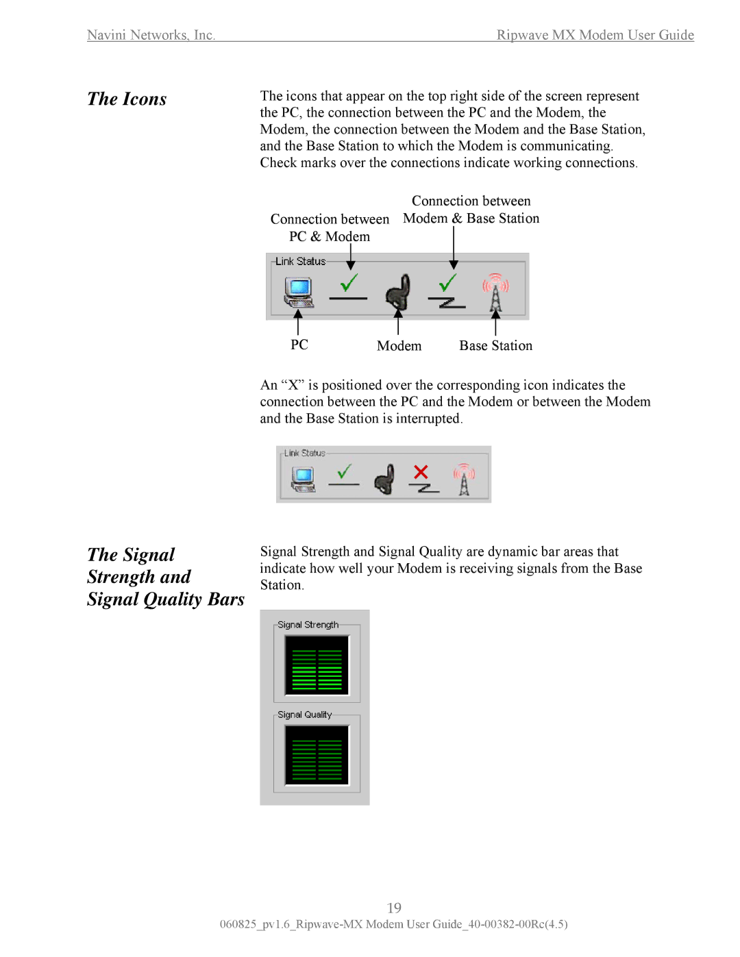 Navini Networks MX manual Icons, Signal Strength Signal Quality Bars 