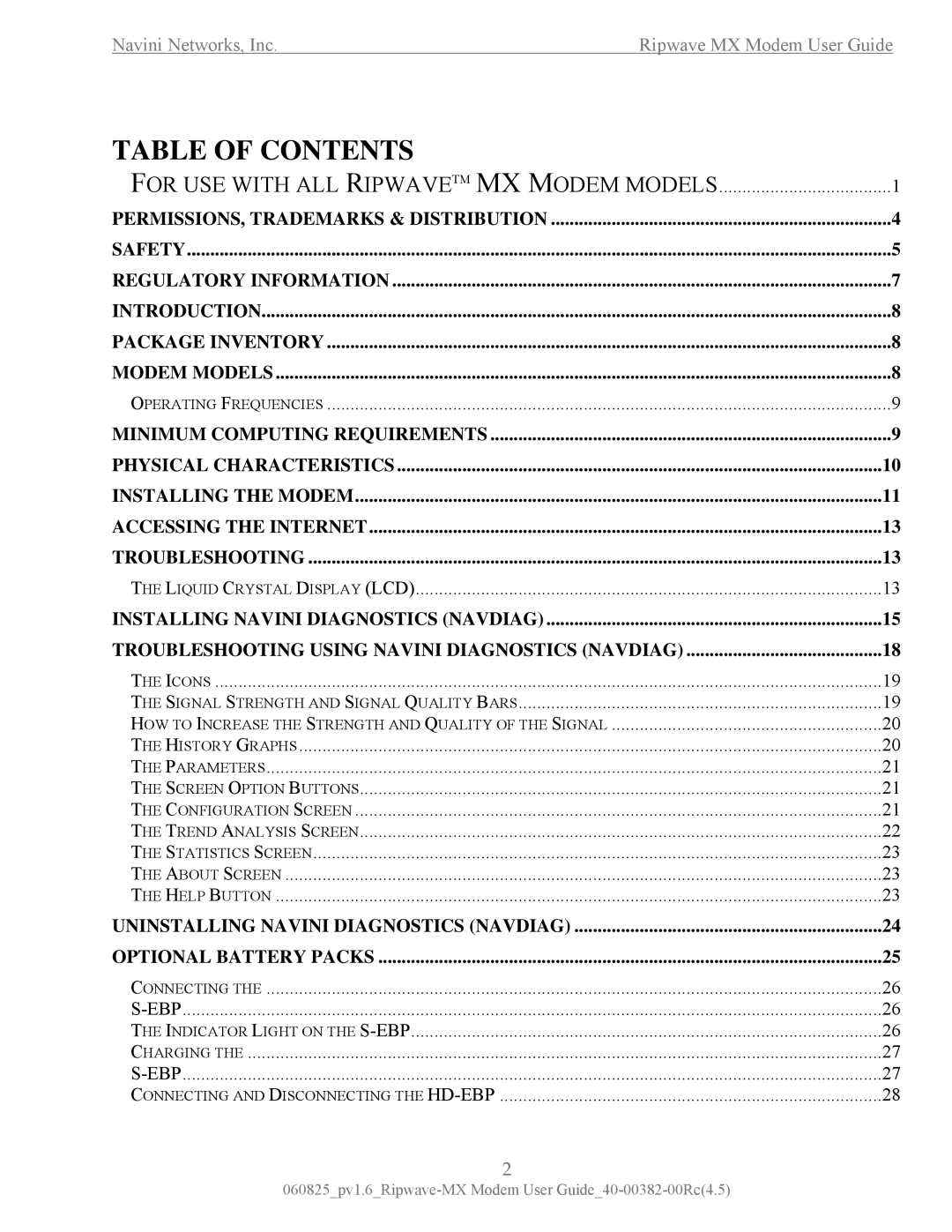 Navini Networks MX manual Table of Contents 