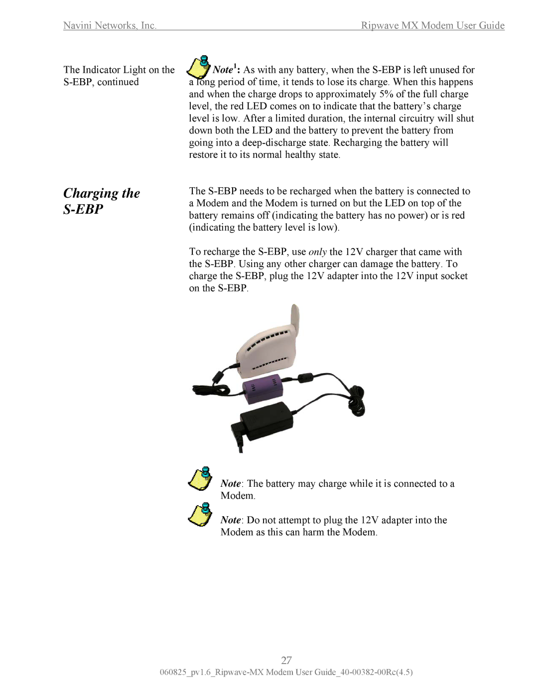 Navini Networks MX manual Charging the S-EBP 