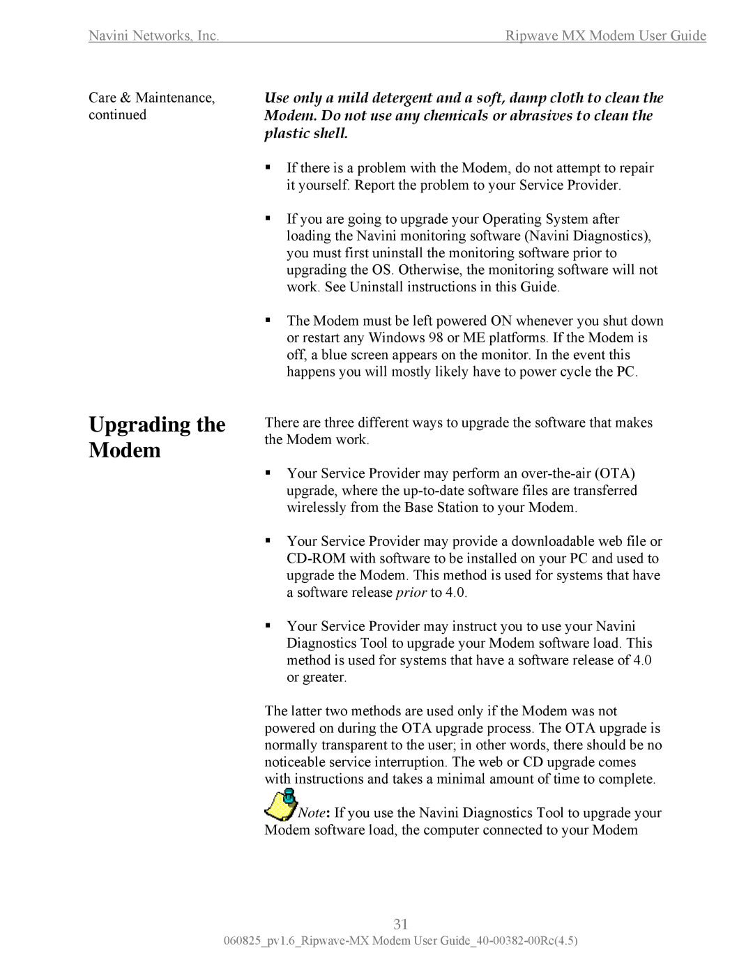 Navini Networks MX manual Upgrading the Modem 