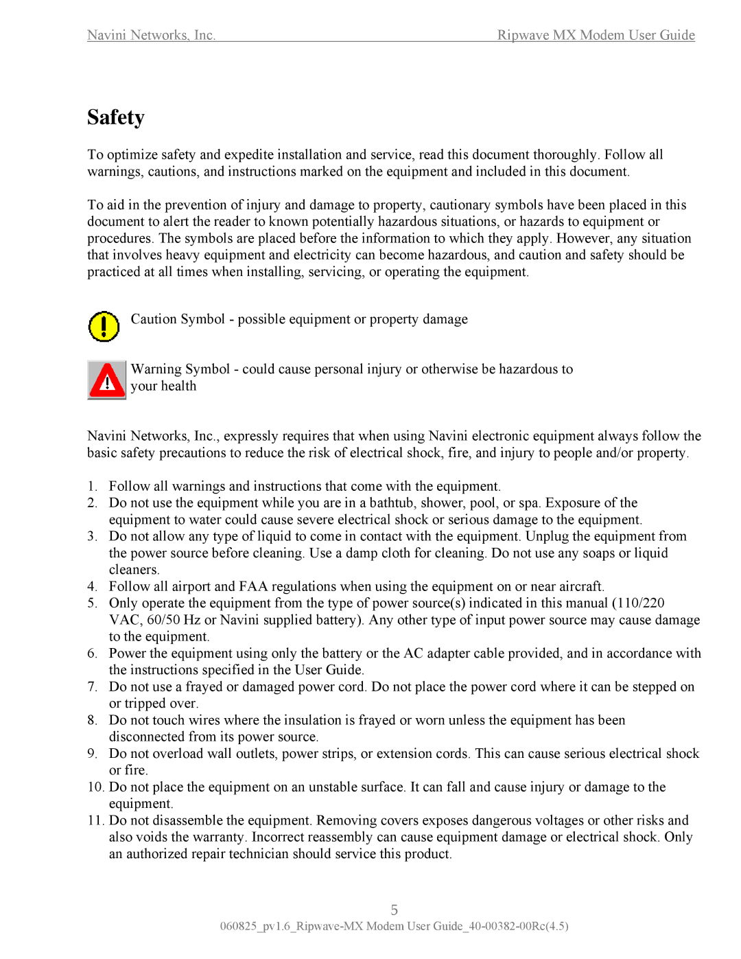 Navini Networks MX manual Safety 