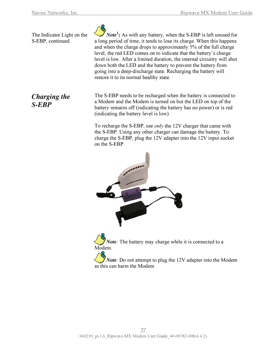 Navini Networks Ripwave manual Charging the S-EBP 