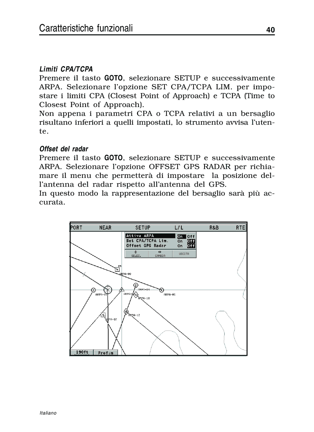 Navionics 10C, 11C manual Limiti CPA/TCPA 